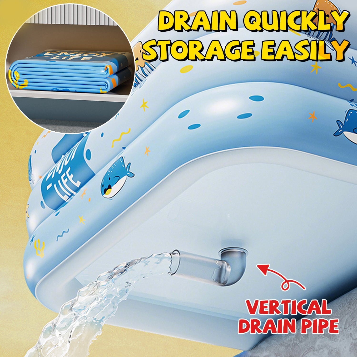 WonderStone 2 in 1 Inflatable Pool with Sprinkler, 118''x 71''x 24'' Oversizd Thickened Family Swimming Pool, Blow up Pool for Adult Kids Children Summer Outdoor Garden Backyard