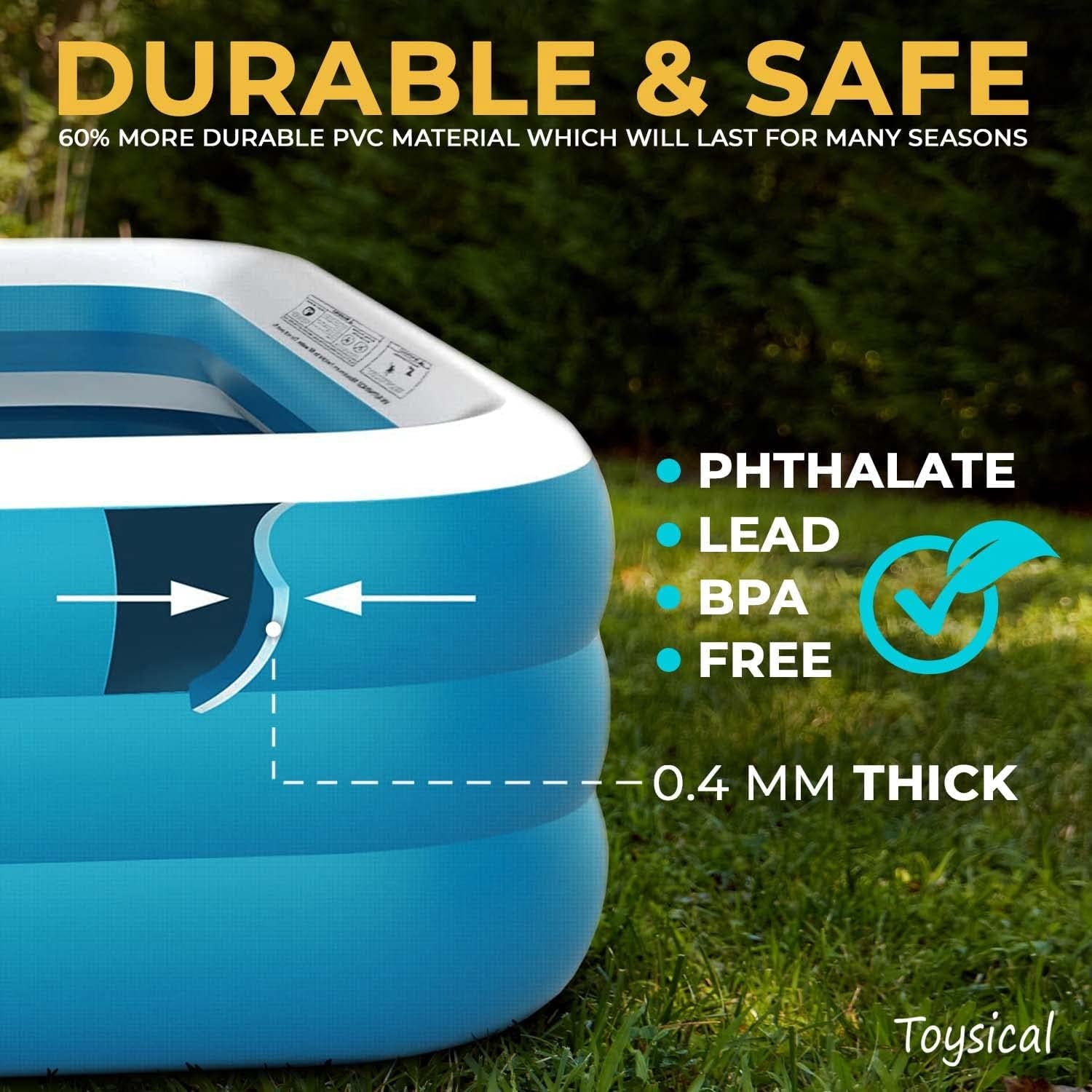 Toysical Inflatable Pool with Air Pump - 118 x 72 x 22” Above Ground Pool, Swimming Pools for Kids and Adults and The Entire Family ,More Durable Than Other Blow Up Pools , Includes Patches