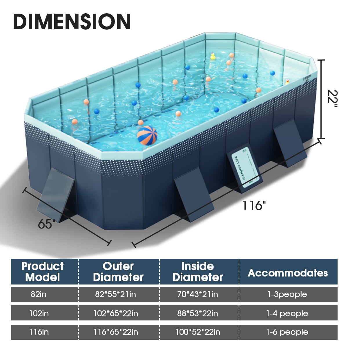 SLLINGLUO Foldable Swimming Pool,Outdoor Non-Inflatable Sturdy PVC Pools for Adults and Kids
