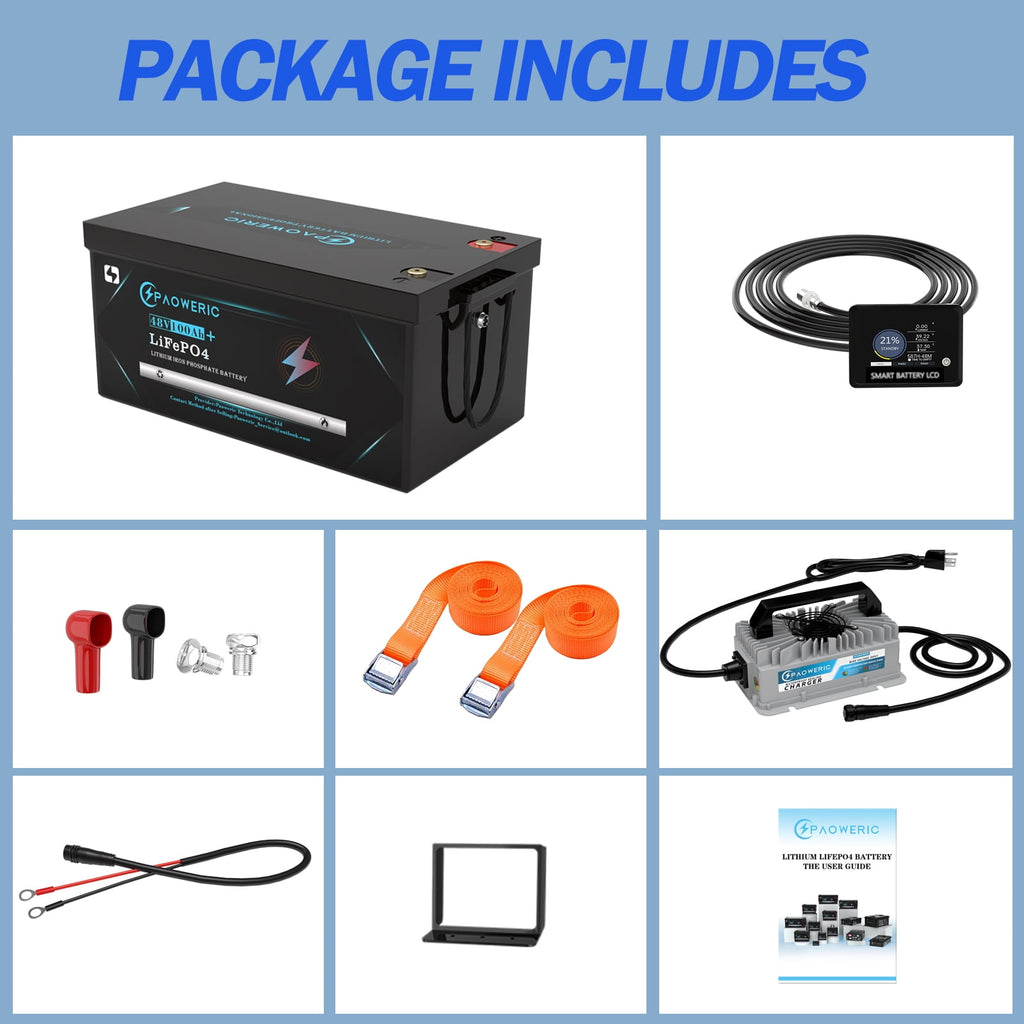 36V 100Ah LiFePO4 Lithium Battery for Golf Carts with Charger, Smart 200A BMS, LCD Display, and App Control, Up to 7680W Output, Ideal for Golf Carts and Trolling Motors