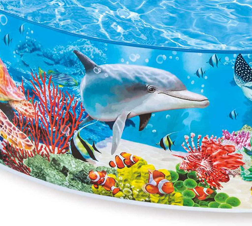 Deep Sea Blue 8 Feet x 18 Inch SnapSet Instant Round Plastic Above Ground Swimming Kiddie Pool for Ages 3 Years and Up, Blue
