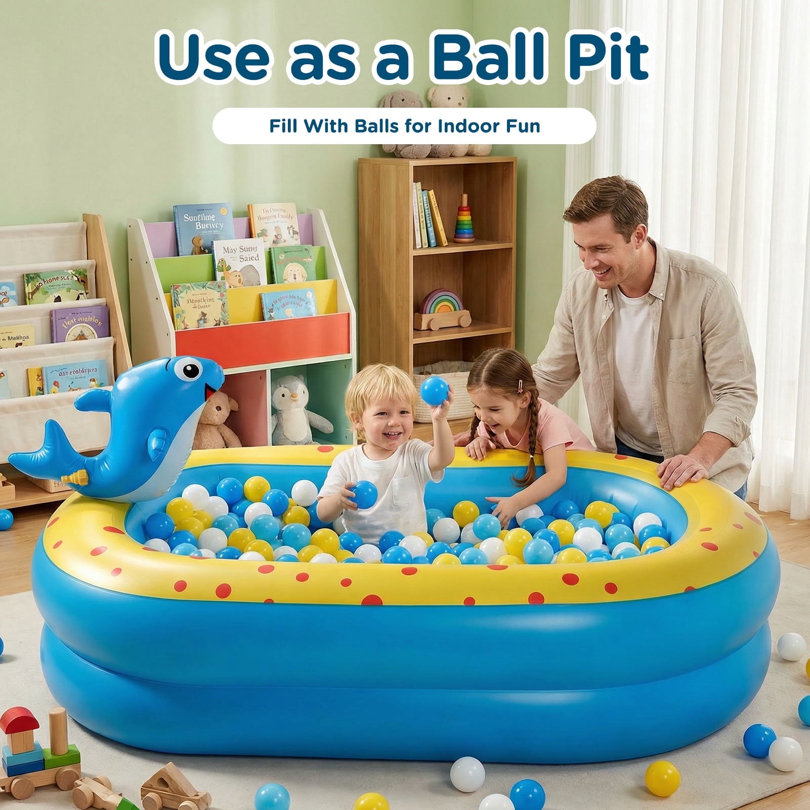 Livhil Inflatable Swimming Pool for Kids with Sprinkler, Kiddie Pools 67x41x32in Family Size Backyard Summer Water Play, Dolphin