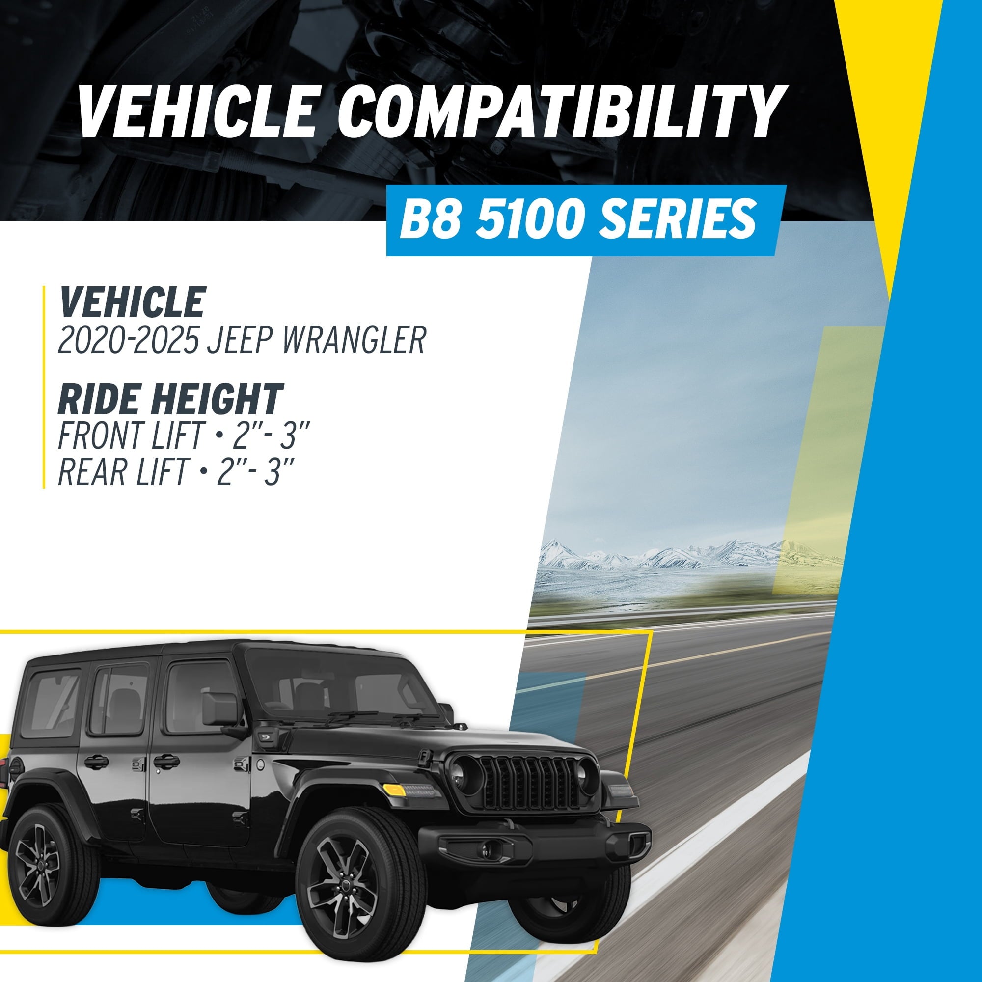 Bilstein Set of Front and Rear B8 5100 Series Shocks with Steering Stabilizer Compatible with 2020-2025 Wrangler with 2-3 Rear Lift