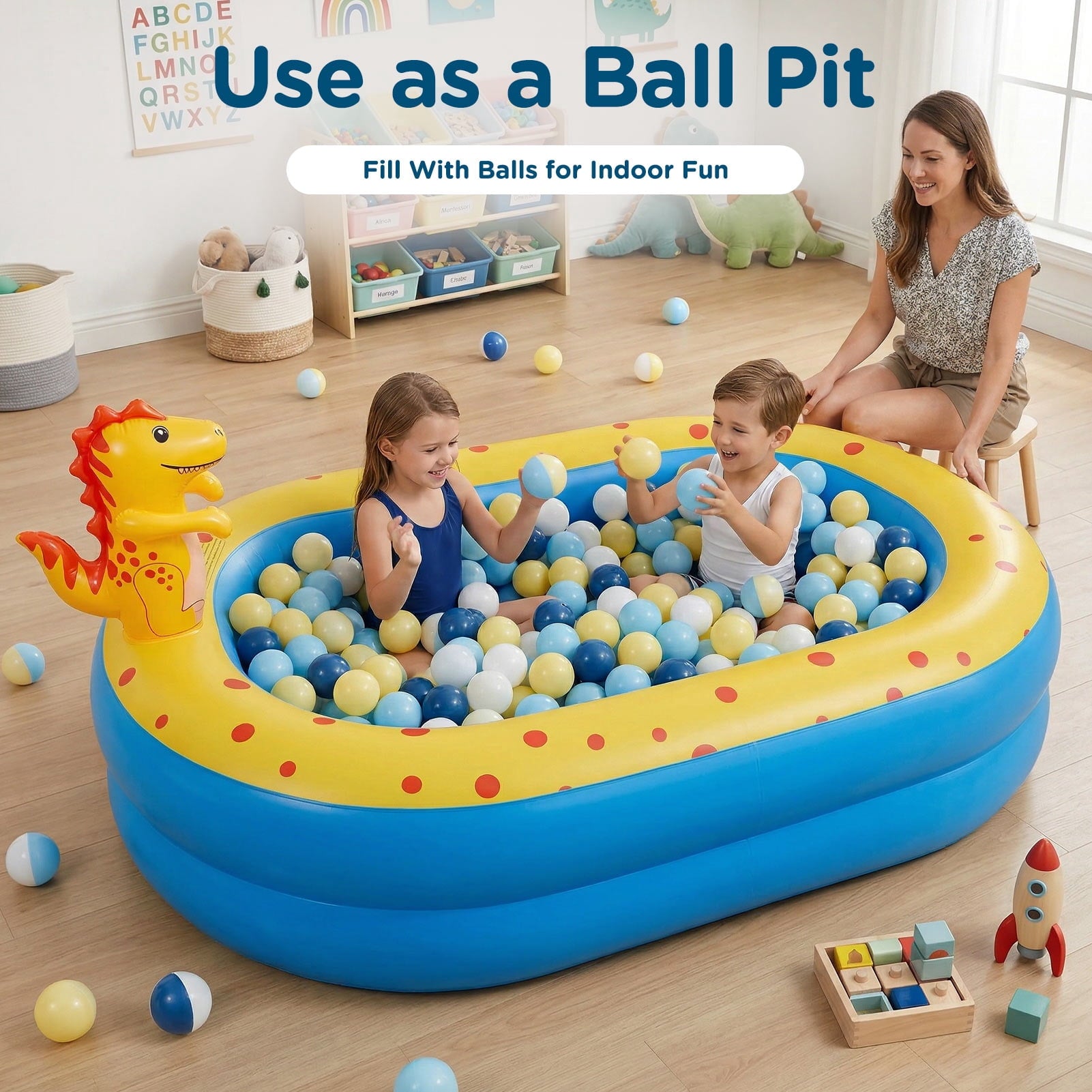 Livhil Inflatable Swimming Pool for Kids with Sprinkler, Kiddie Pools 67x41x32in Family Size Backyard Summer Water Play, Dolphin
