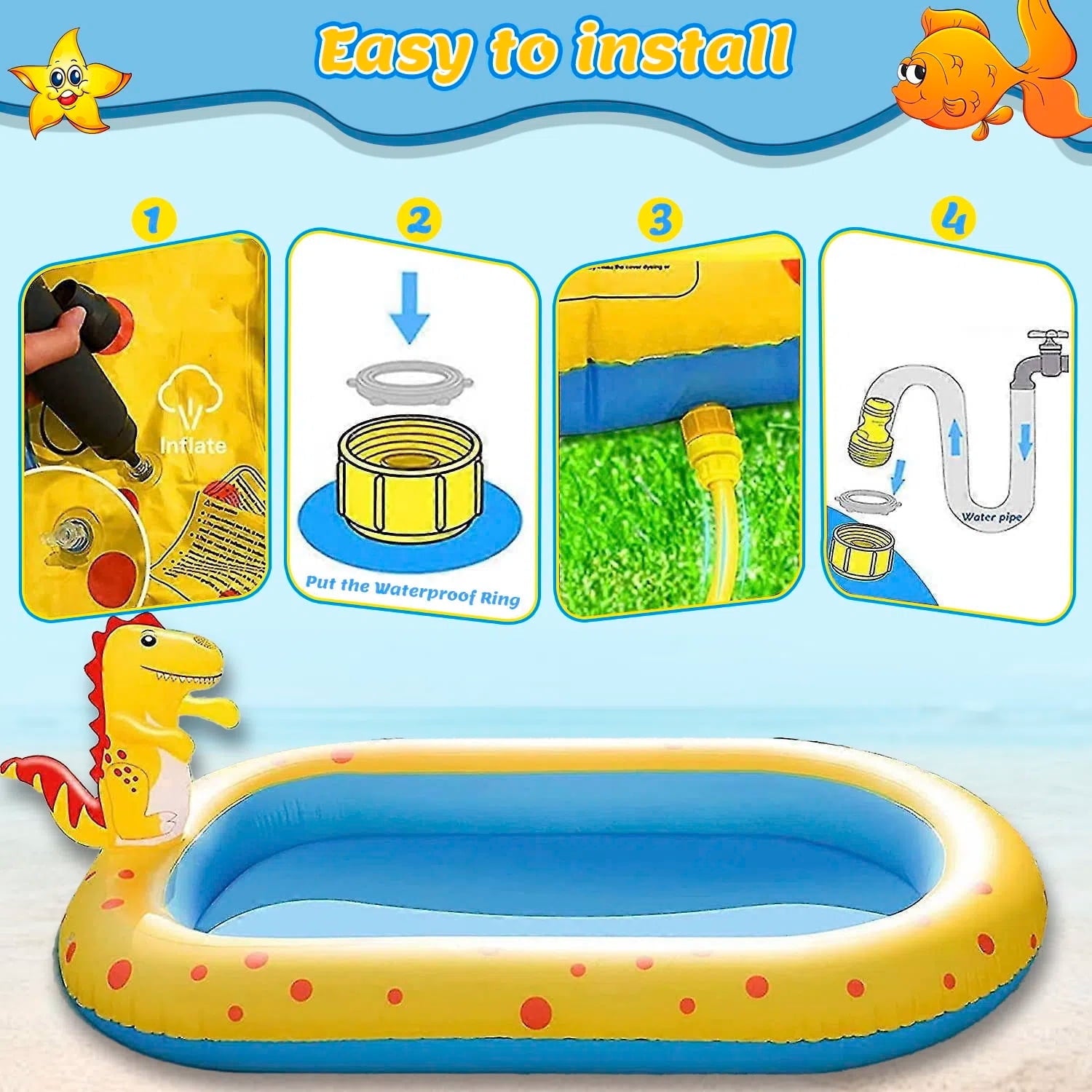 Teblint Inflatable Pool, 67'' x 41'' x 26'' Sprinkler Swimming Pool, Spray Kiddie Pool, Play Center Water Toys for Backyard Lawn, Above Ground, Outdoor