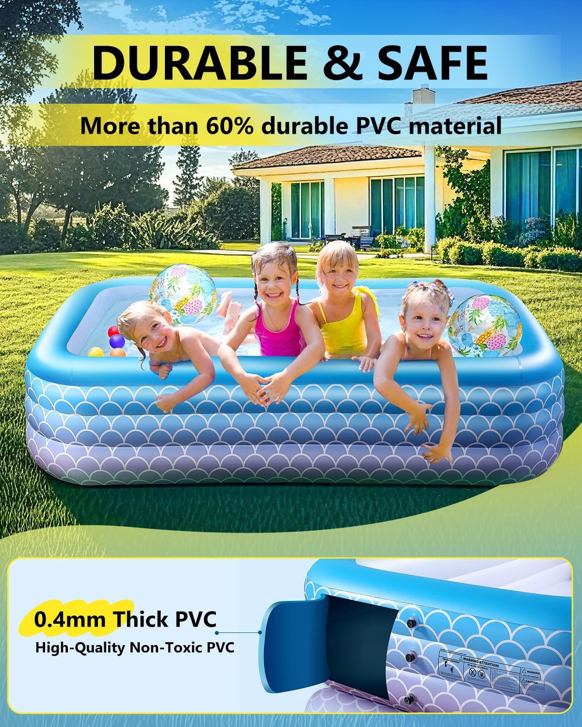 2025 Upgrade Inflatable Pool for Kids and Adults-120*72*22 Full-Sized Inflatable Swimming Pool Leakproof Blow Up Above Ground for Backyard Outdoor Garden Summer Water Party Pink