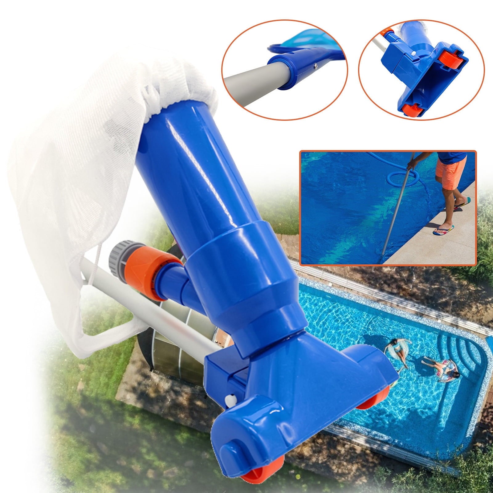 Clreance Swimming Pool Cleaning Kit,Pool Vacuum Cleaner with Replacement Net, Swimming Pool Skimmer Net Mini Assembly Rods for Above Ground Pools Inflatable Pool