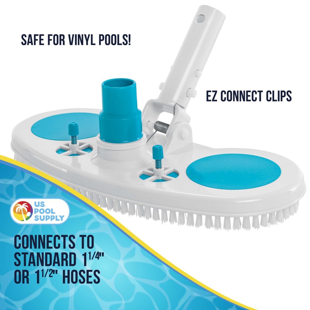 U.S. Pool Supply 13 Weighted Pool Vacuum Head with Nylon Bristles, Swivel Hose Connection, EZ Clip Handle - Connect 1-1/4 or 1-1/2 Hose - Removes Debris, Cleans Floors - Safe for Vinyl Lined Pools