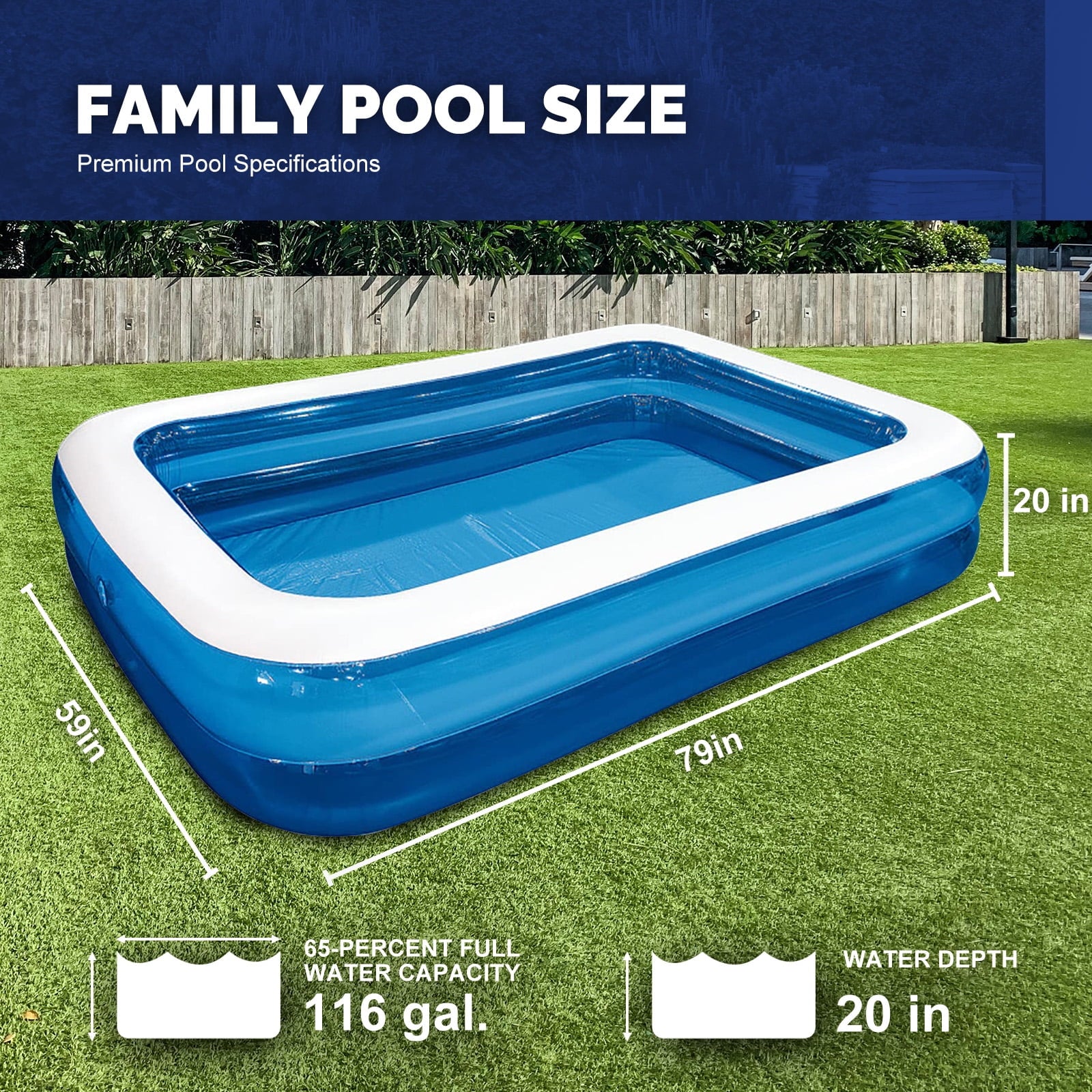 Honeydrill Inflatable Swimming Pools for Kids and Adults, 43 x 34.5 x 13 Blow Up Pool for Backyard, Blue
