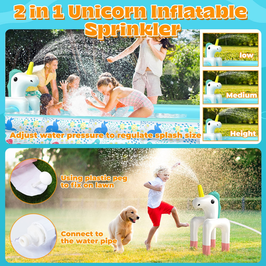 WonderStone 2 in 1 Inflatable Pool with Sprinkler, 118''x 71''x 24'' Oversizd Thickened Family Swimming Pool, Blow up Pool for Adult Kids Children Summer Outdoor Garden Backyard