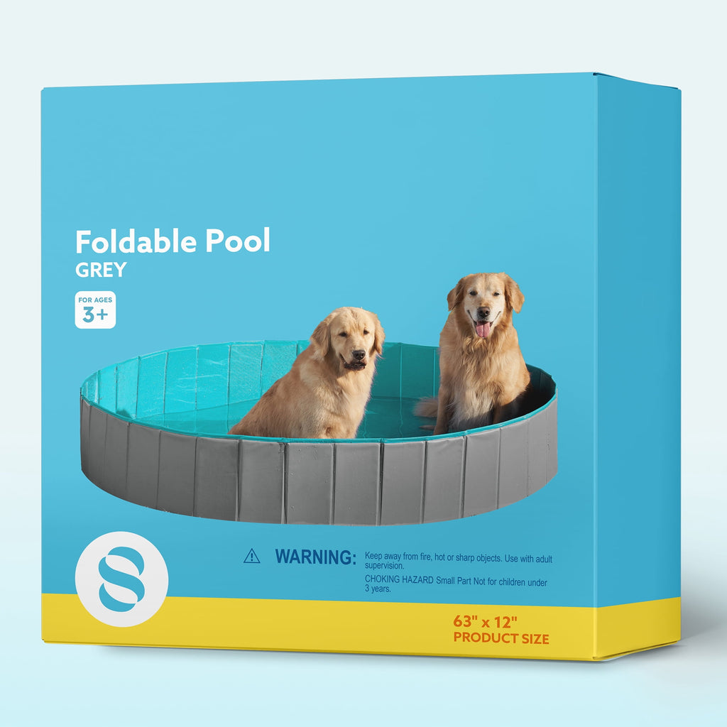 JOYFY Foldable Pool Plastic Kiddie Pool, Portable Doggie Swimming Pool for Dogs Cats and Kids(63 x 12, Blue)