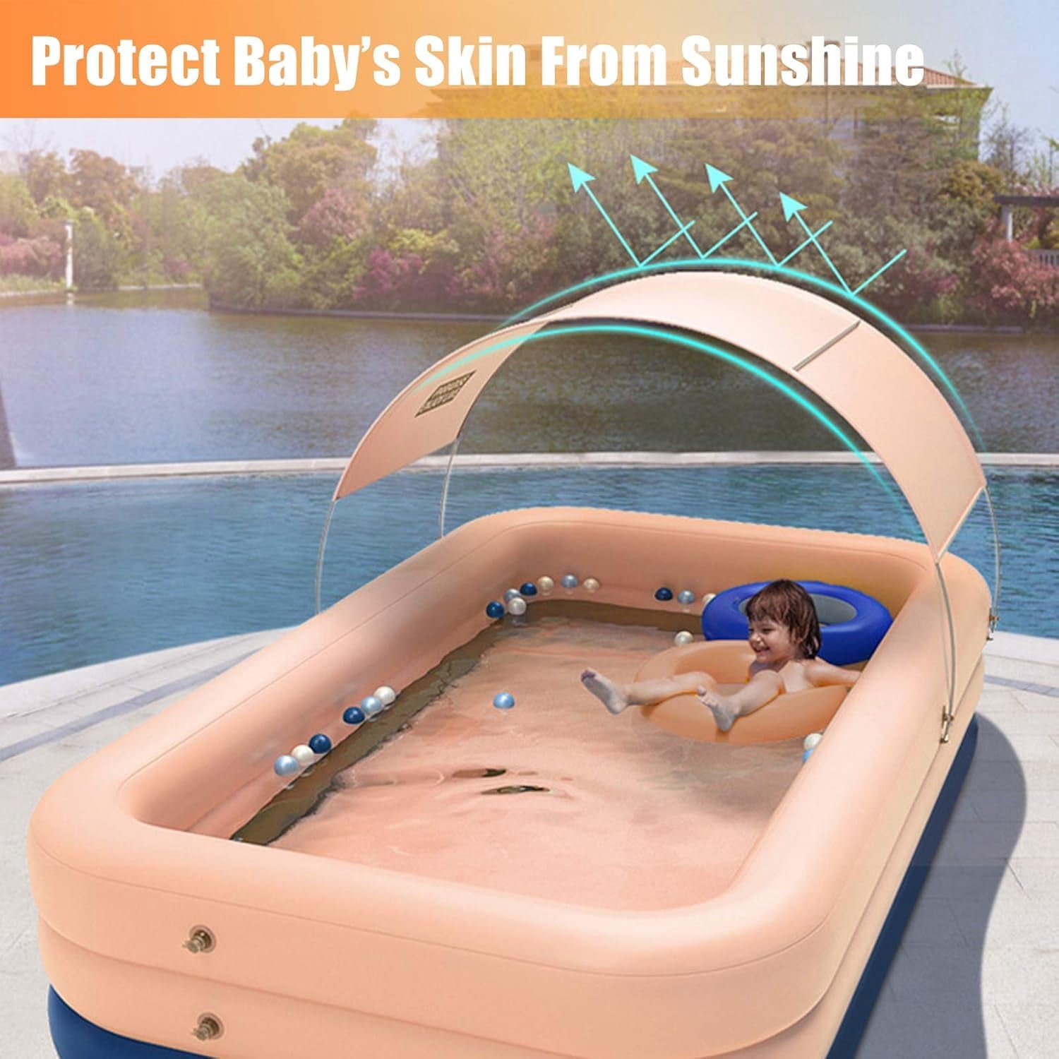 YUEWO Foldable PVC Swimming Pool Hard Plastic Shell Portable Swimming Pool for Adults Blow Up Pool for Family Garden Backyard (2.6m/102in,Pink)