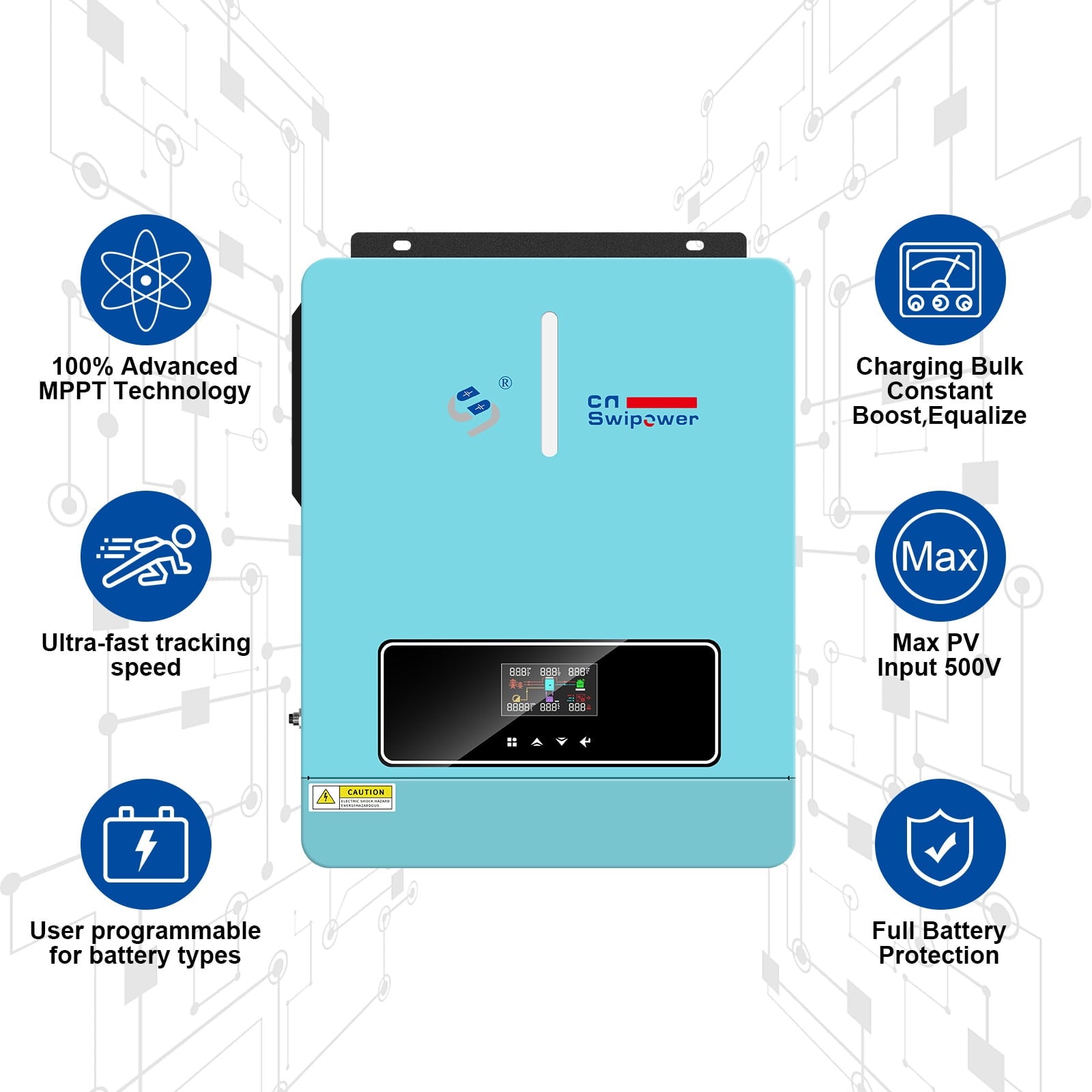 CNSWIPOWER 4000VA 3600W Hybrid Inverter,24V DC to 110V/120V AC,Pure Sine Wave, Single with 120A MPPT Controller,Supports Parallel Connection, Compatible with 24V LiFePO4/Li/GEL/AGM Batteries