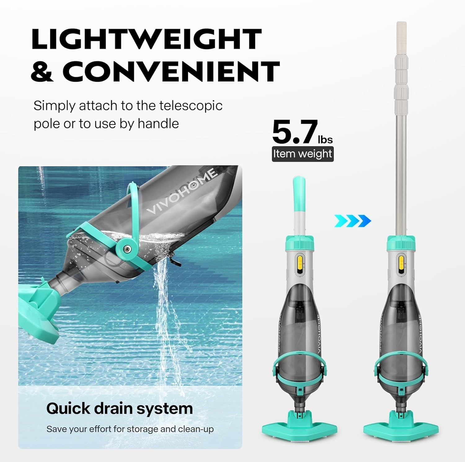 SPECSTAR Cordless Pool Vacuum with Telescopic Pole, Powerful Suction up to 18.5 GPM, 60 Mins Running Time, Handheld Rechargeable Swimming Pool Cleaner for Pools/Spas/Hot Tubs, Yellow