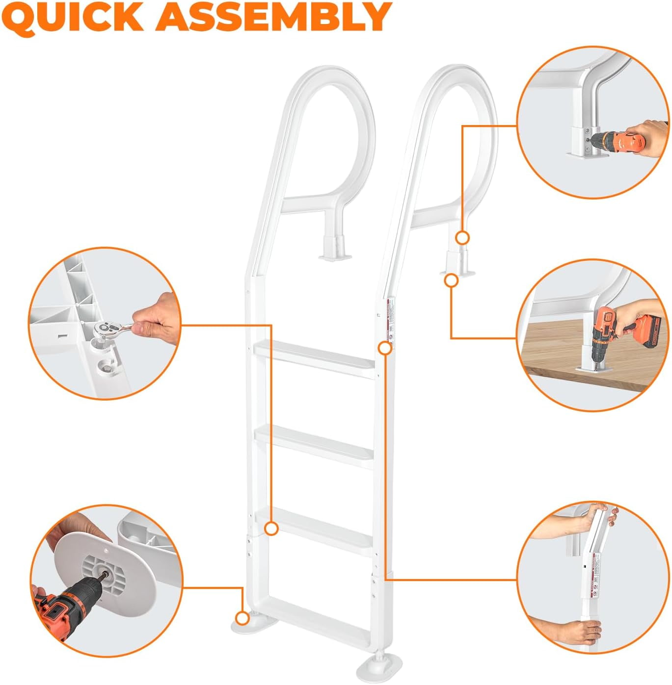 XtremepowerUS Pool Ladder 4-Step for 48-54 Above Ground Pools, 300LB, Swimming Pool Ladder