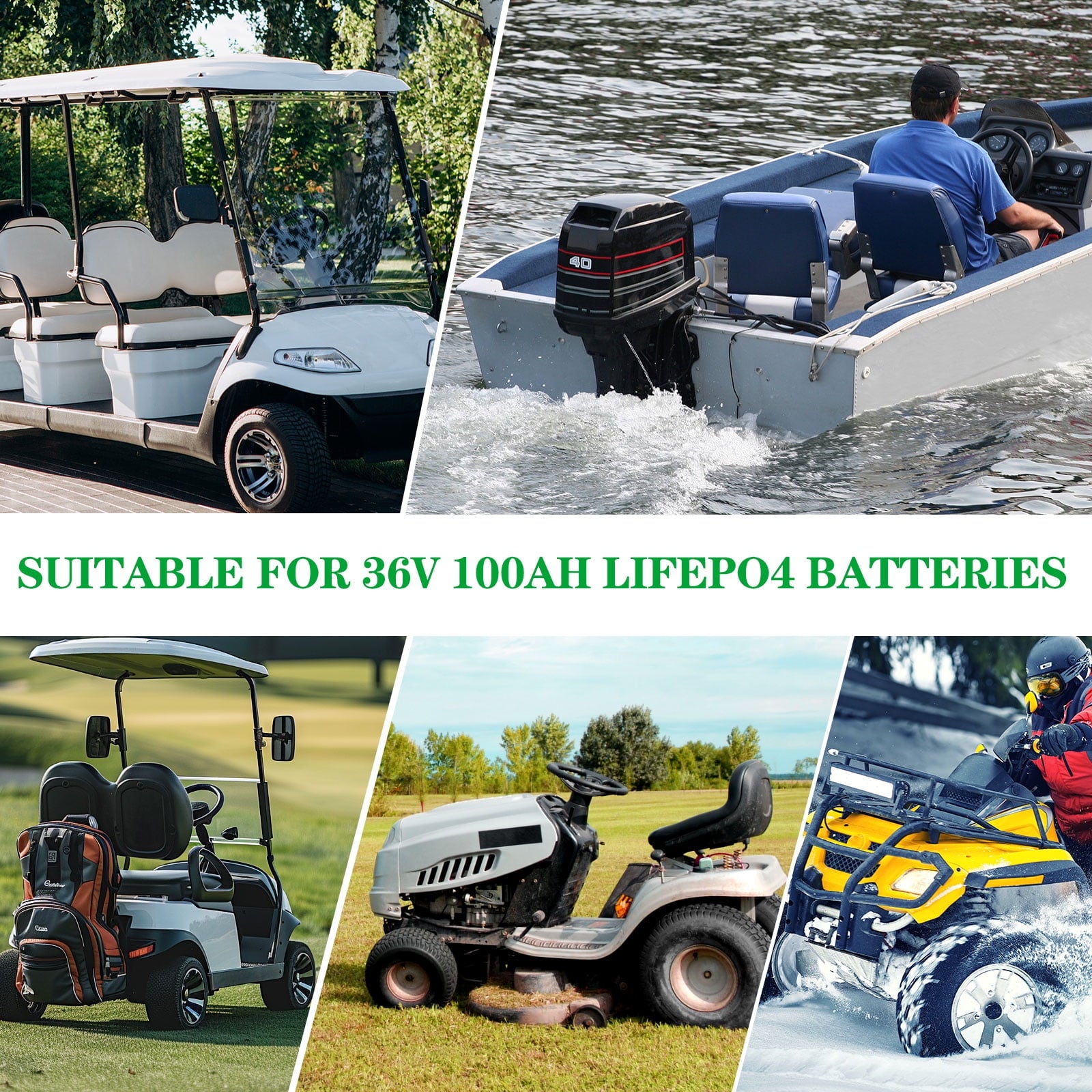36V 100Ah Lithium Golf Cart Battery, with Touch Monitor & Mobile APP, 200A BMS, 3840Wh Energy, Perfect for Golf Carts, Solar