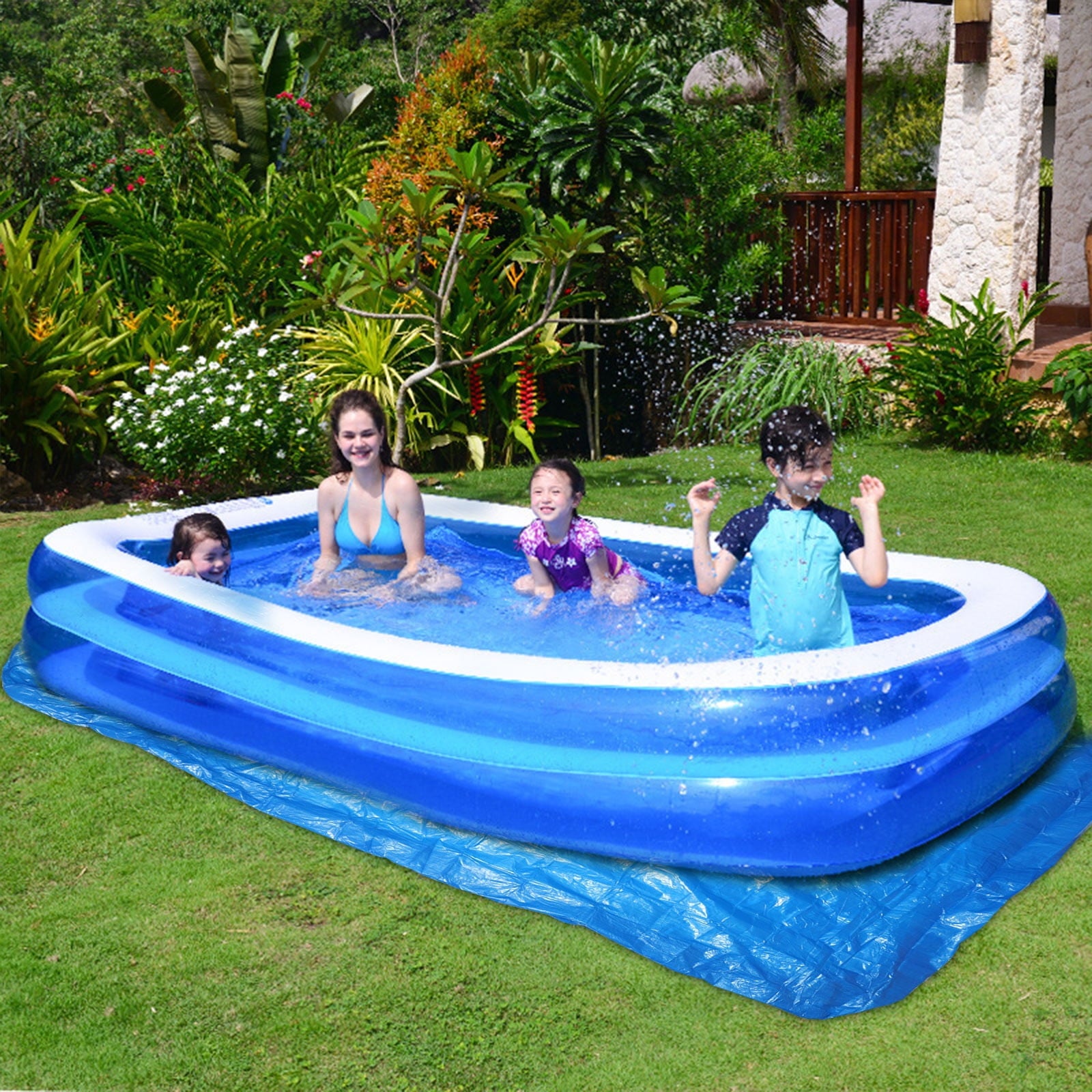 Loyerfyivos Inflatable Swimming Pool Ground Cloth, 500*300cm Full-Sized Large Inflatable Family Pool Ground Cloth, Summer Water Party, Outdoor, Garden Backyard, Suitable for Kids and Adults