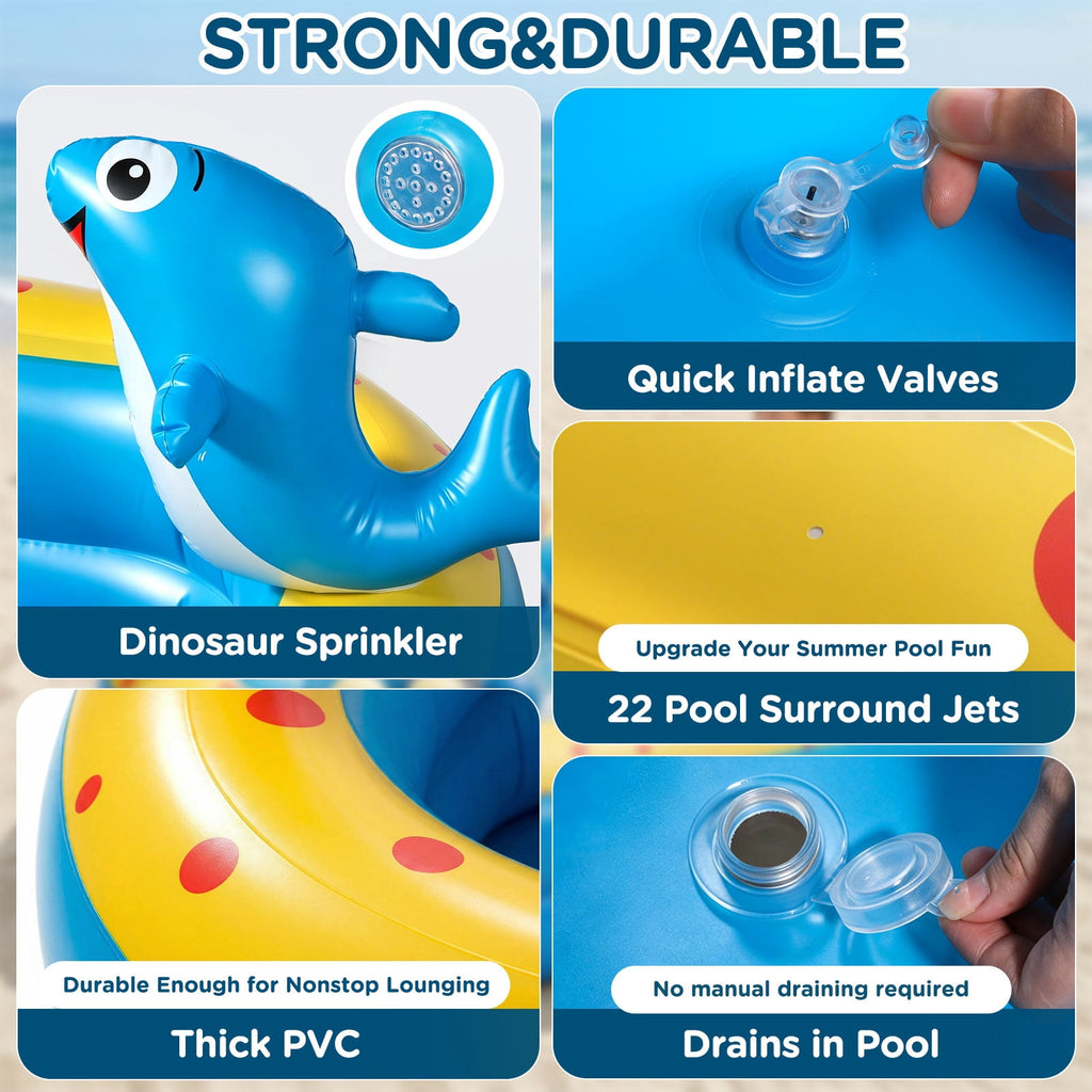 Livhil Inflatable Swimming Pool for Kids with Sprinkler, Kiddie Pools 67x41x32in Family Size Backyard Summer Water Play, Dolphin
