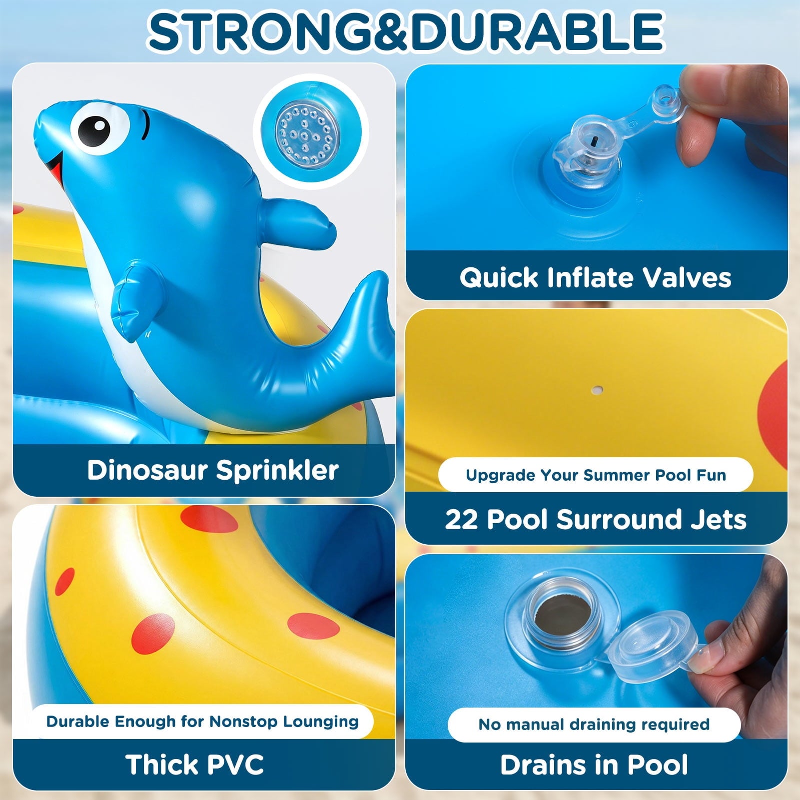Livhil Inflatable Swimming Pool for Kids with Sprinkler, Kiddie Pools 67x41x32in Family Size Backyard Summer Water Play, Dolphin