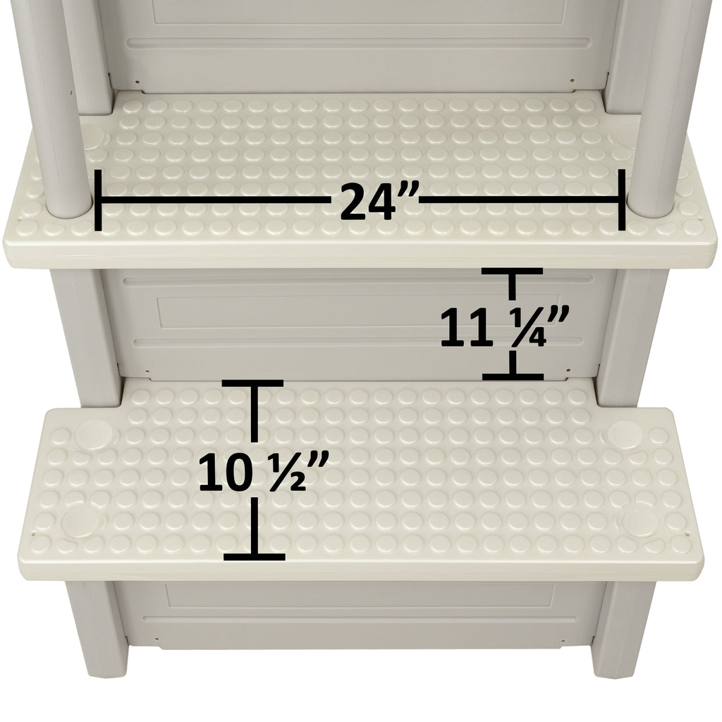 Aqua Select White Anti-Slip Pool Steps with White Steps and White Outside Flip-up Safety Ladder, 48-54H