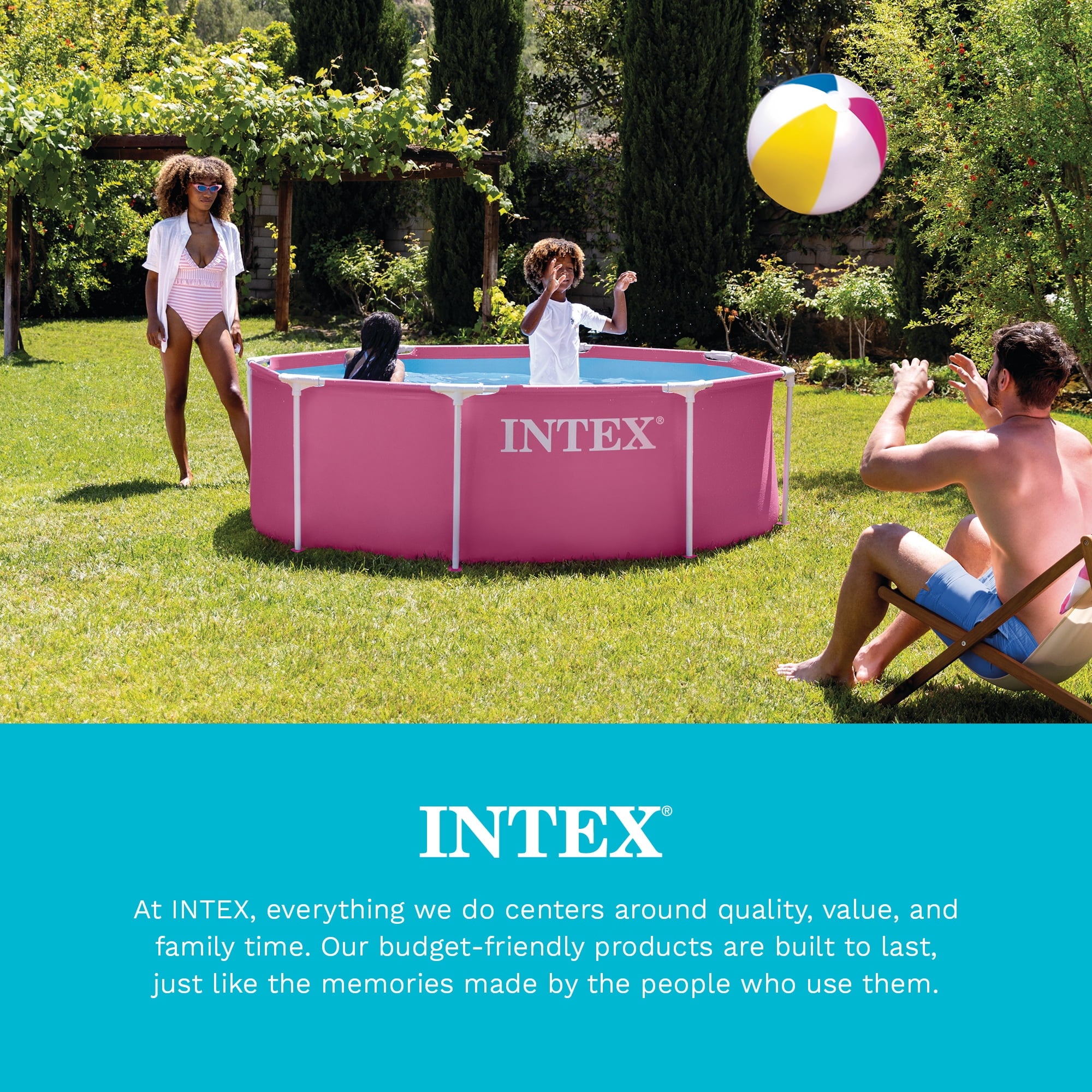 INTEX 10 Foot Pool Cover for Round Metal Frame Outdoor Backyard Swimming Pool, Pink