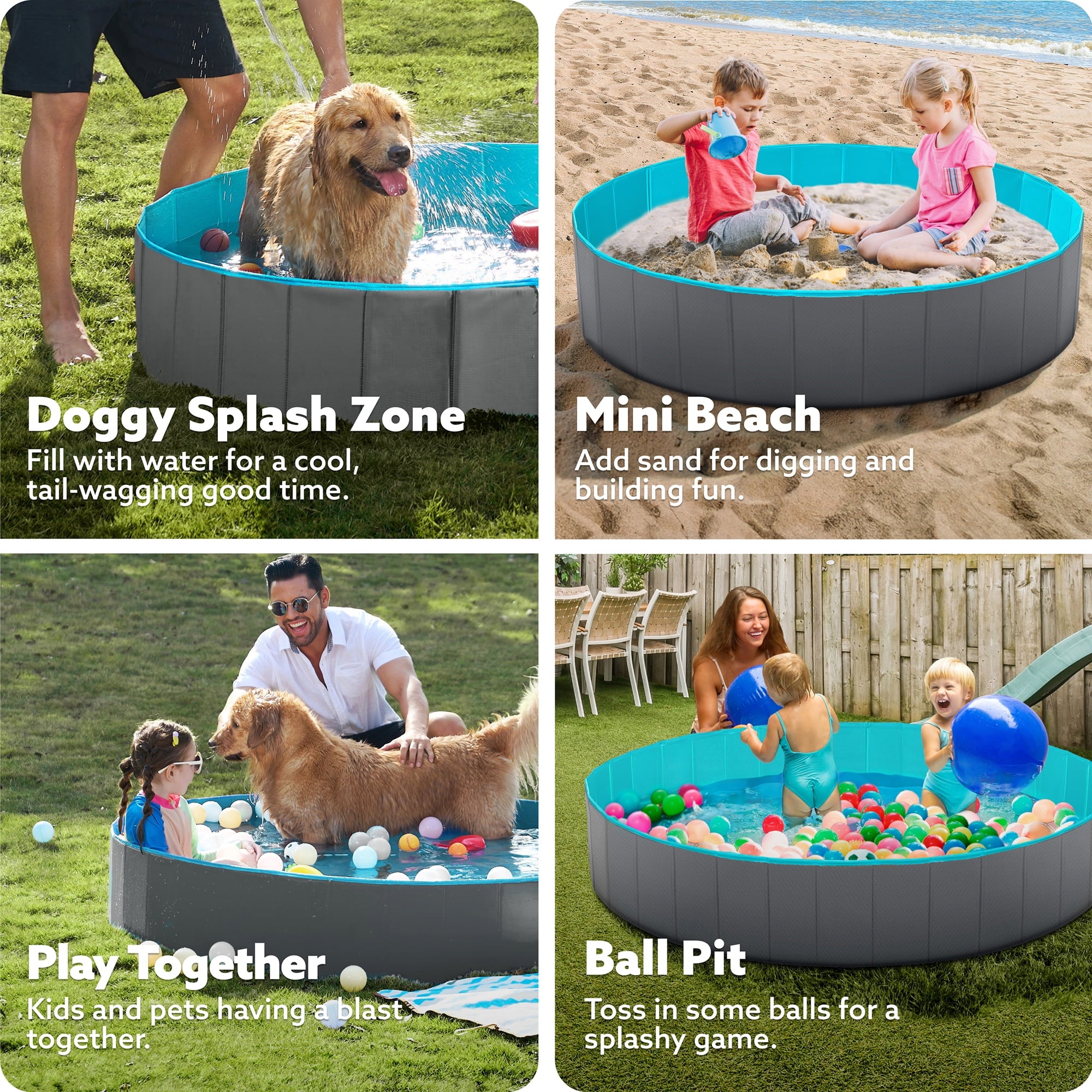 JOYFY Foldable Pool Plastic Kiddie Pool, Portable Doggie Swimming Pool for Dogs Cats and Kids(63 x 12, Blue)