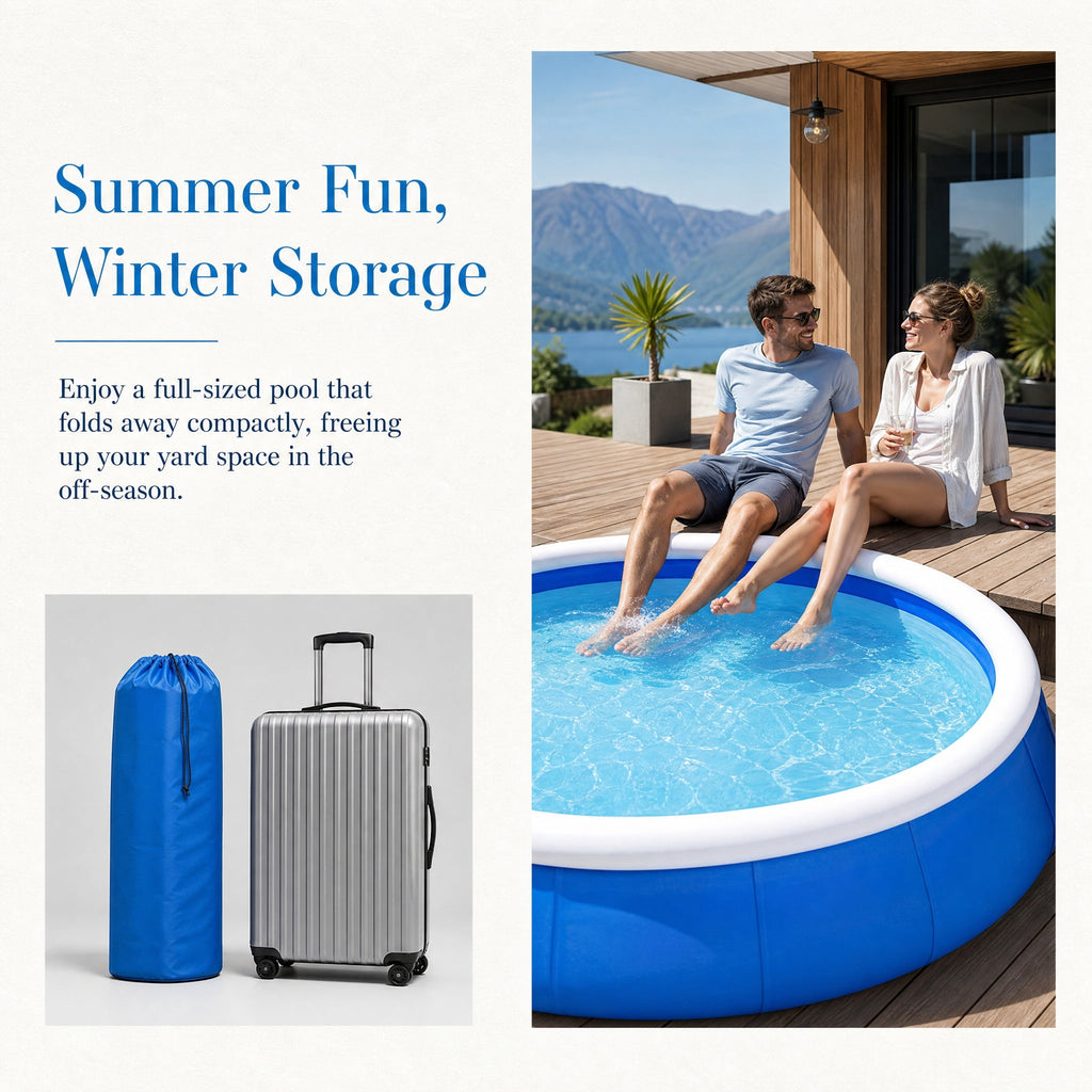 12FT Butterfly Coil Mesh Inflatable Pool 366x76cm Large Blow Up Swimming Pool Family Summer Water Pool for Backyard Outdoor Garden