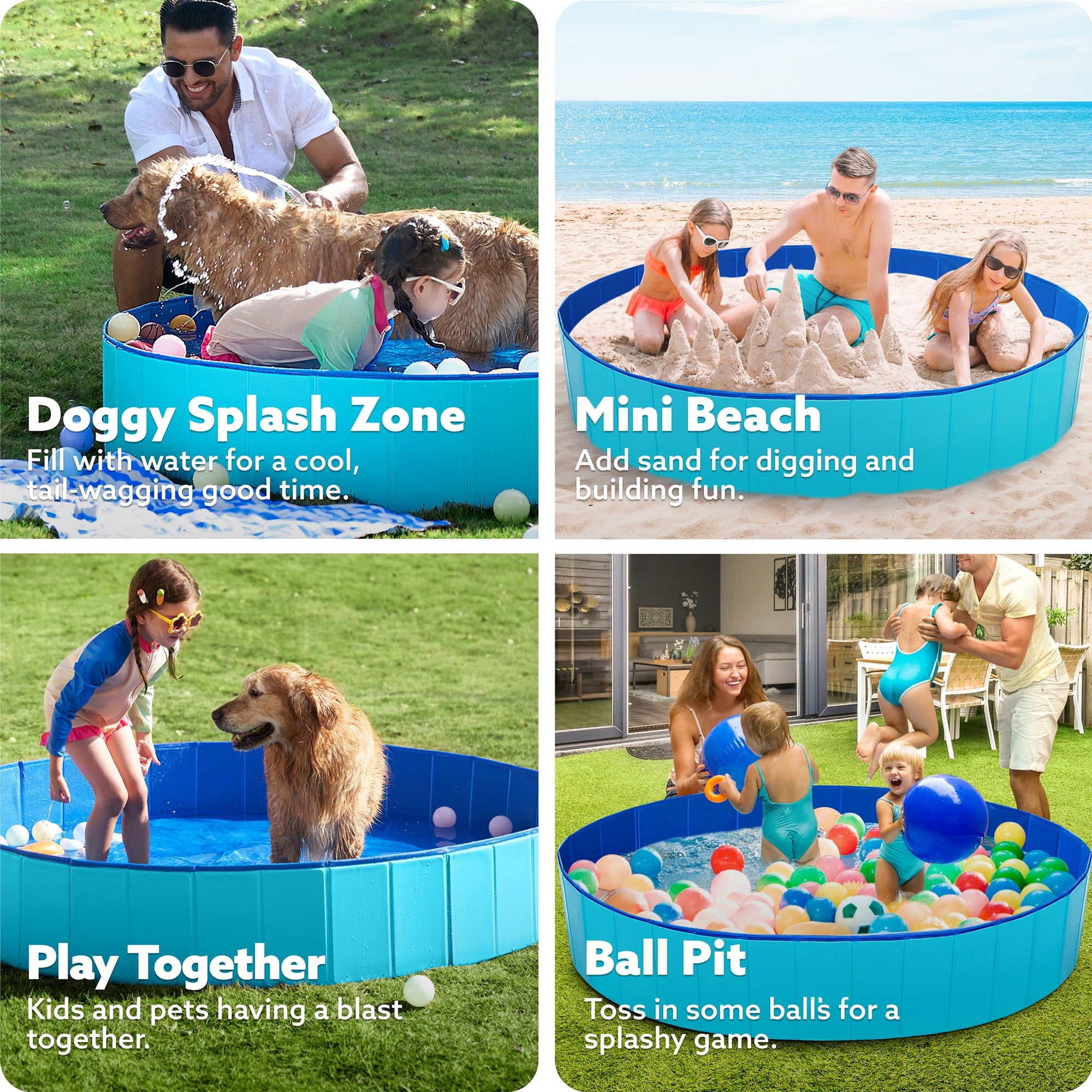 JOYFY Foldable Pool Plastic Kiddie Pool, Portable Doggie Swimming Pool for Dogs Cats and Kids(63 x 12, Blue)