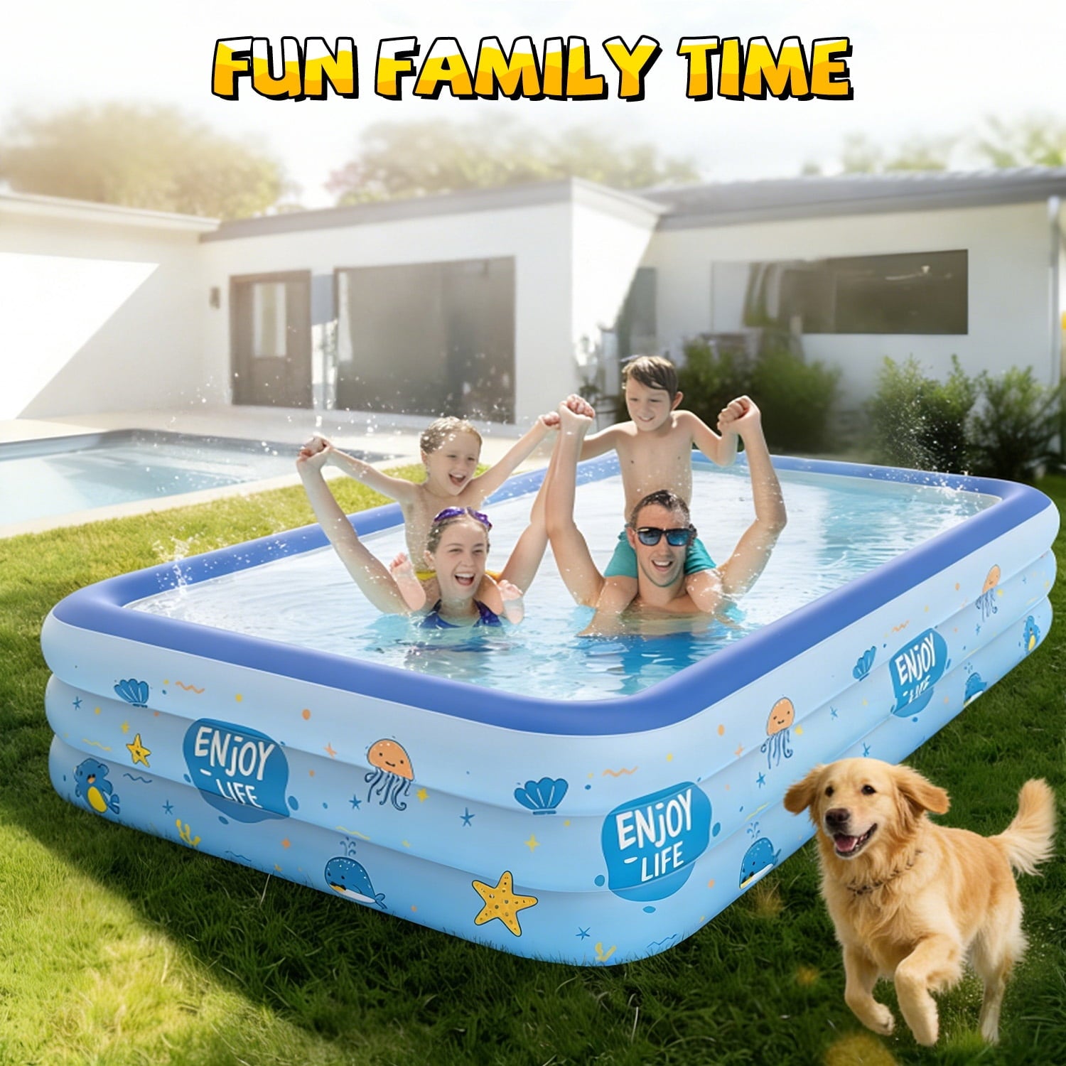 WonderStone 2 in 1 Inflatable Pool with Sprinkler, 118''x 71''x 24'' Oversizd Thickened Family Swimming Pool, Blow up Pool for Adult Kids Children Summer Outdoor Garden Backyard