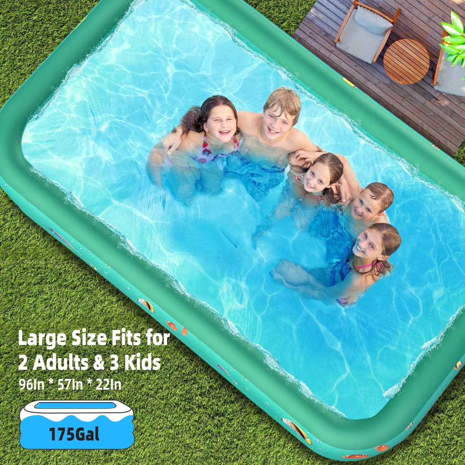 GVDV Inflatable Pool, 9.83 x 6 x 1.83 ft Family Swimming Pools for Kids, Toddlers, Infant, Adult, Rectangular, Thickened