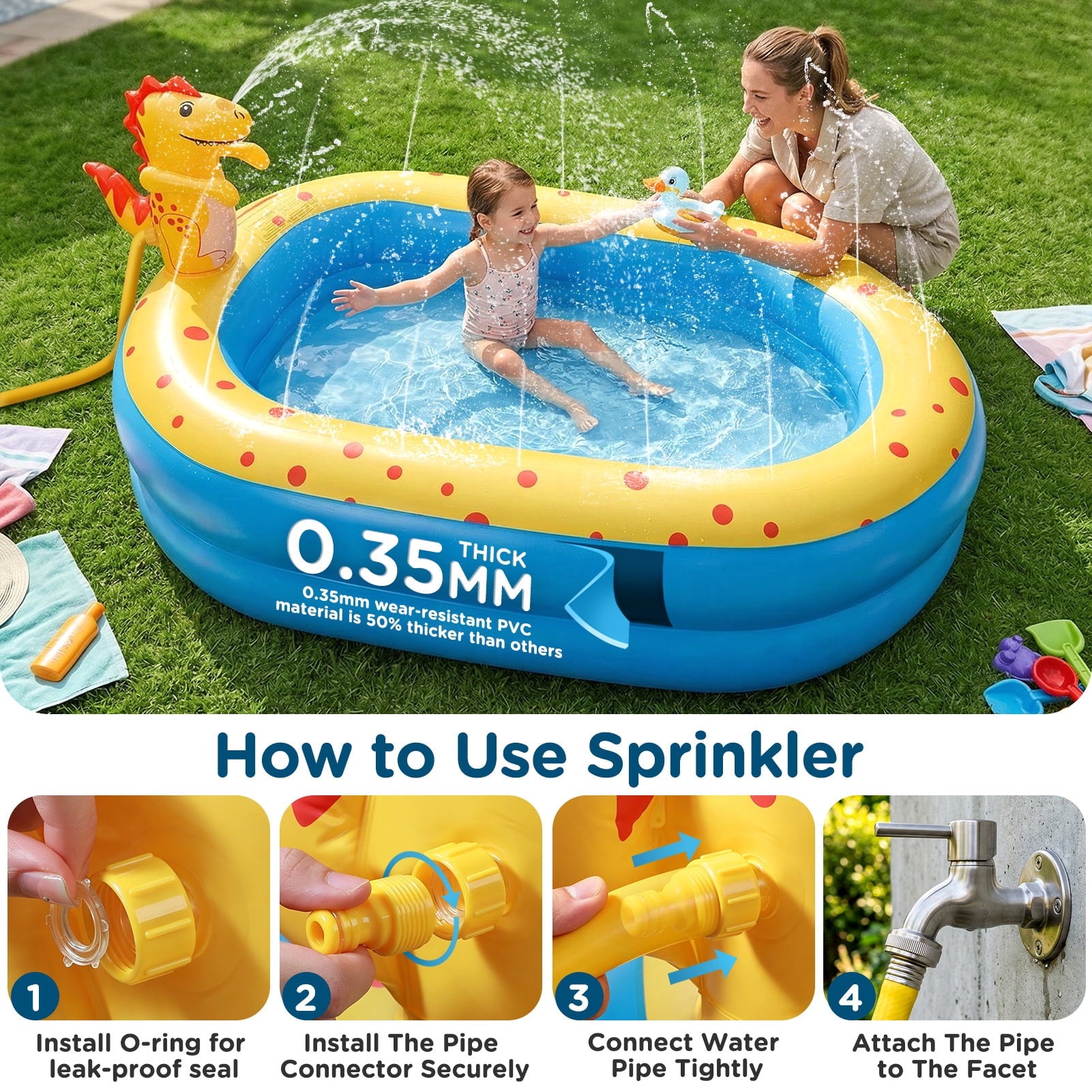 Livhil Inflatable Swimming Pool for Kids with Sprinkler, Kiddie Pools 67x41x32in Family Size Backyard Summer Water Play, Dolphin