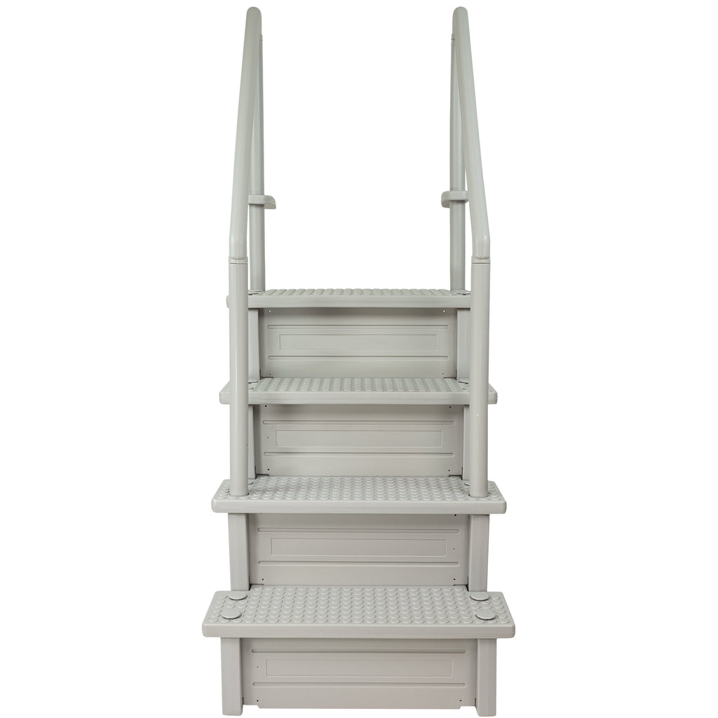 Aqua Select White Anti-Slip Pool Steps with White Steps and White Outside Flip-up Safety Ladder, 48-54H