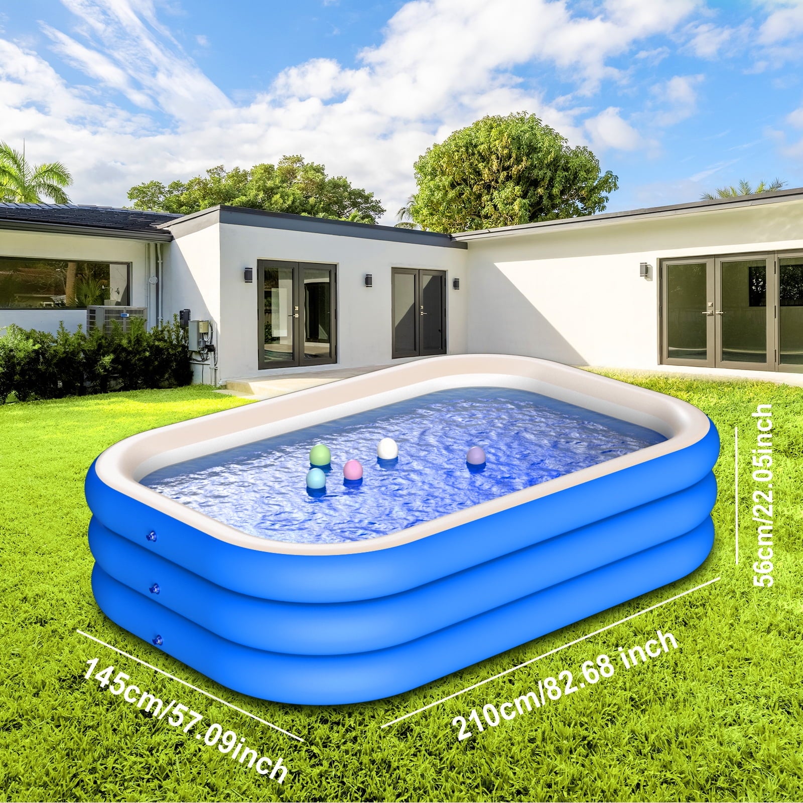 DAZLUTE Inflatable Pool for Kids and Adults, 118 x 71 x 28 Oversized Thickened Family Swimming Pool for Kids Children Outdoor, Garden, Backyard, Summer Water Party,Blue