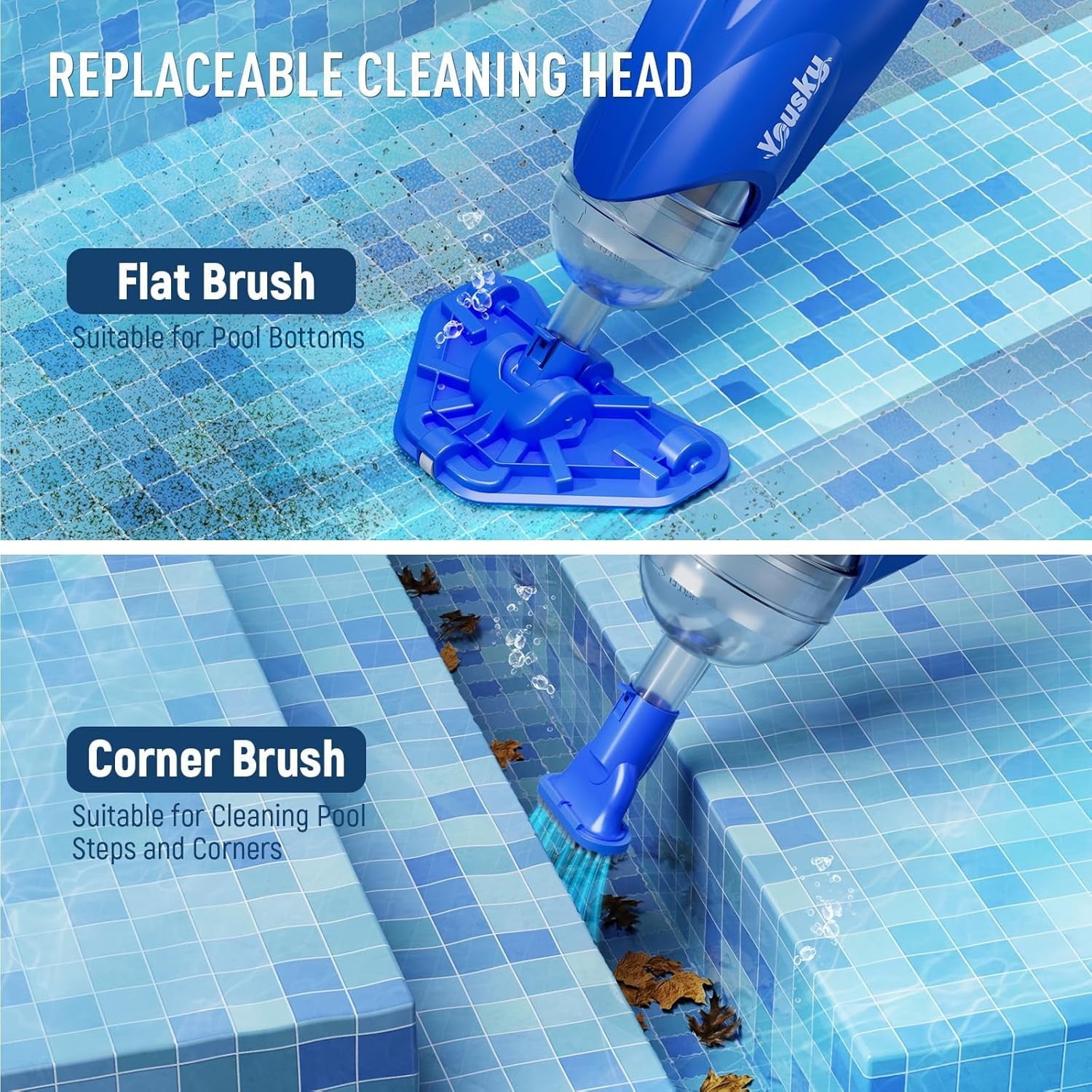 2025 Upgraded Handheld Pool Vacuum Cleaner for Above Ground & Inground Pools - Cordless Pool Cleaner w/18.5GPM Suction, Telescoping Pole(20-69in), 2 Brush Heads - Ideal for Spas & Hot Tubs