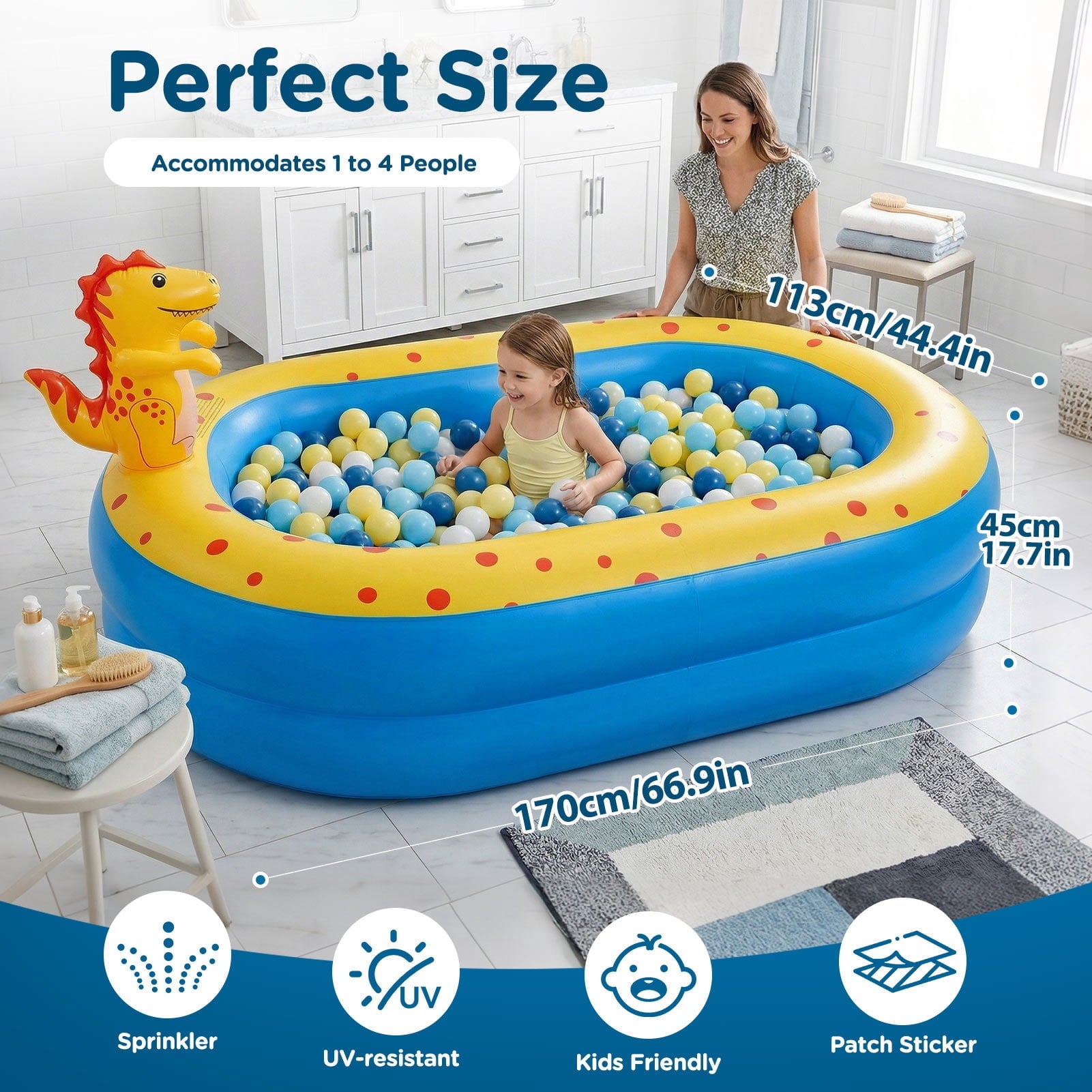 Livhil Inflatable Swimming Pool for Kids with Sprinkler, Kiddie Pools 67x41x32in Family Size Backyard Summer Water Play, Dolphin