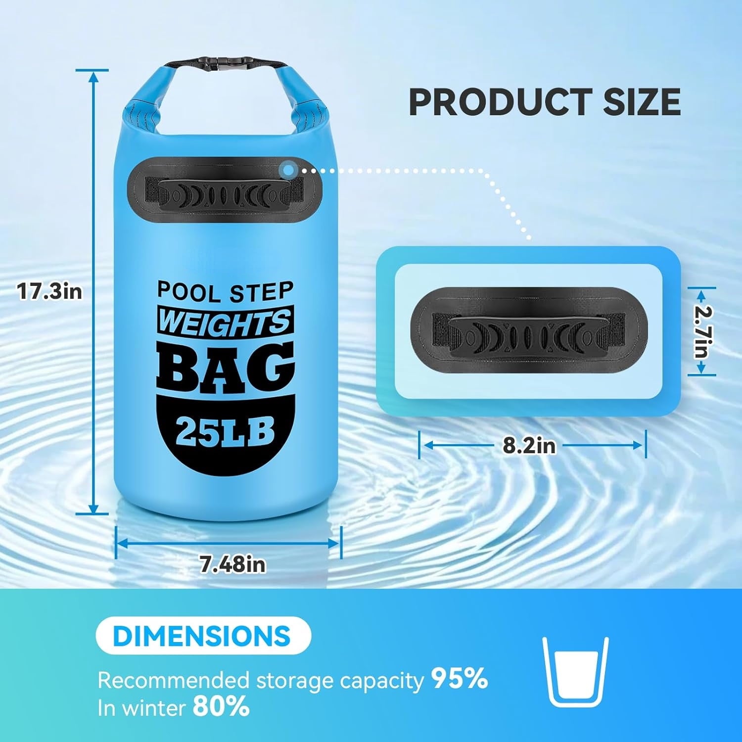 MM 2 pack 25lb Heavy Duty Pool Ladder Weights,Sand Fillable Universal Sand Bags Step Anchors,500D PVC Durable Waterproof&Foldable Sandbags for Above Ground Swimming Pools Stair,with Handle(Sky Blue)