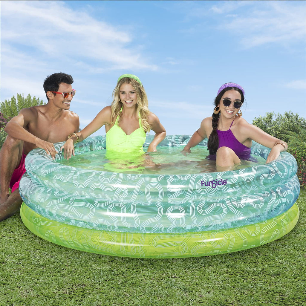 Funsicle Lagoon Blue Squiggle 3-Ring Inflatable Swimming Pool, Round, Age 6 & up