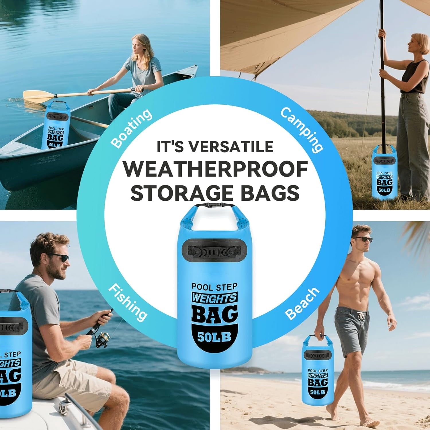 MM 2 pack 25lb Heavy Duty Pool Ladder Weights,Sand Fillable Universal Sand Bags Step Anchors,500D PVC Durable Waterproof&Foldable Sandbags for Above Ground Swimming Pools Stair,with Handle(Sky Blue)