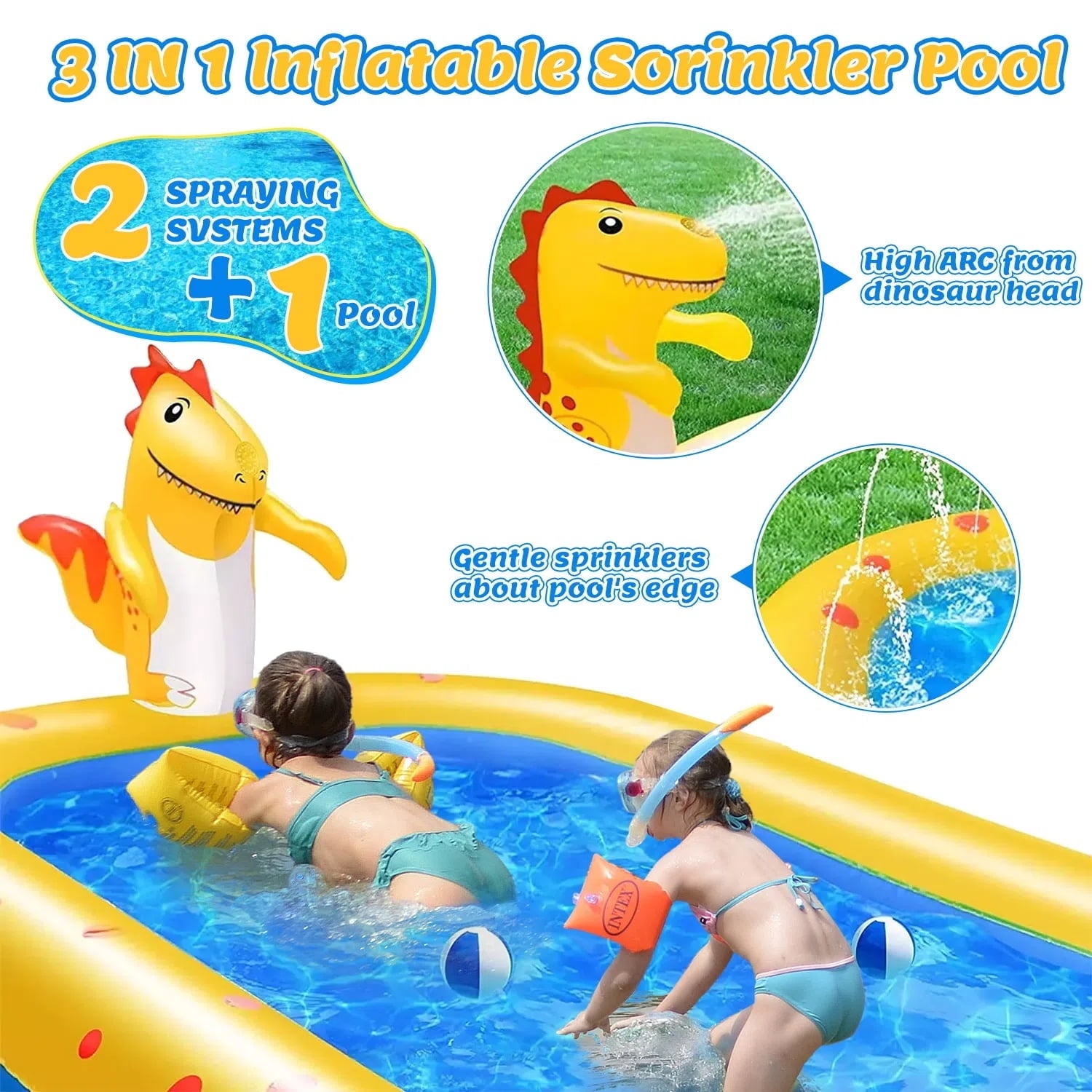 Teblint Inflatable Pool, 67'' x 41'' x 26'' Sprinkler Swimming Pool, Spray Kiddie Pool, Play Center Water Toys for Backyard Lawn, Above Ground, Outdoor