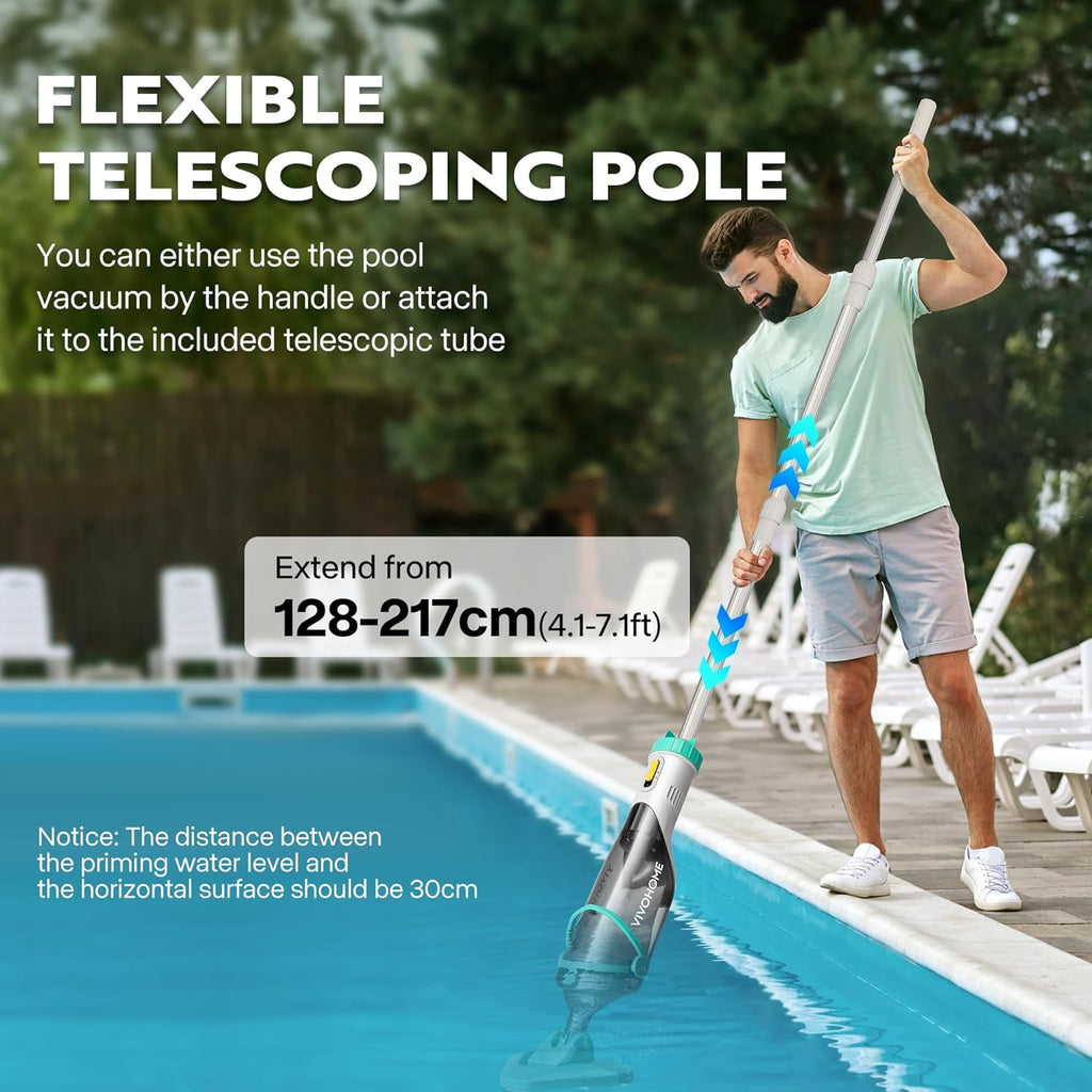 SPECSTAR Cordless Pool Vacuum with Telescopic Pole, Powerful Suction up to 18.5 GPM, 60 Mins Running Time, Handheld Rechargeable Swimming Pool Cleaner for Pools/Spas/Hot Tubs, Yellow