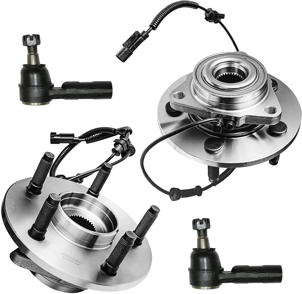Detroit Axle - 5LUG Front Wheel Bearing & Hubs Assembly and Outer Tie Rods Replacement for 2006 2007 2008 Dodge Ram 1500 [Excludes Mega Cab]