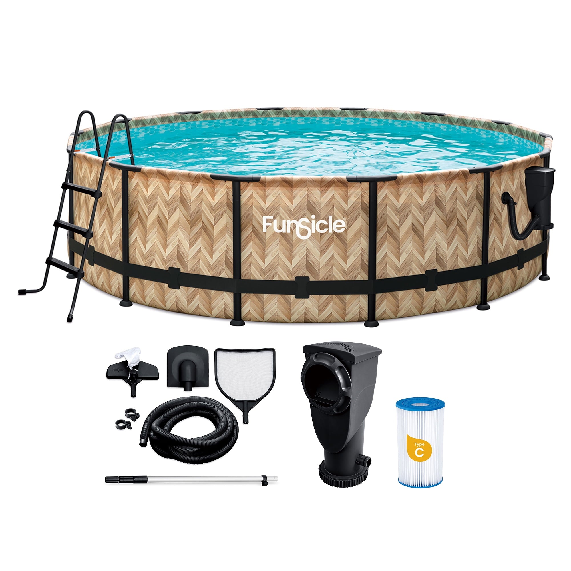 Funsicle 14' x 42 Oasis Above Ground Pool Set with Pump, Round Frame - Cool Gray