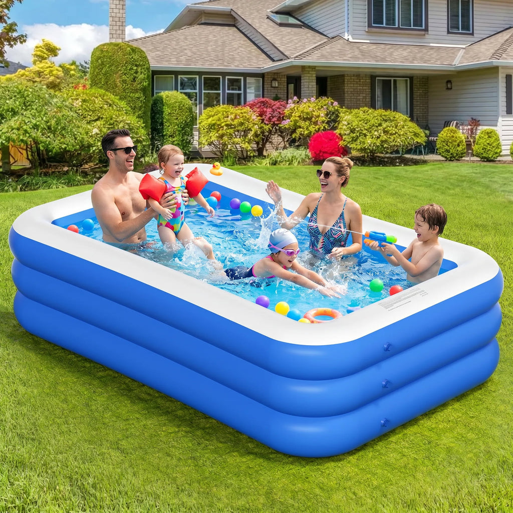 GVDV Blow Up Pool, Thickened Inflatable Pool for Kids, Adults, Family, 9.83 x 5.97 x 1.67 ft, Full-Sized Inflatable Kiddie Pools, Swimming Pool, Rectangle