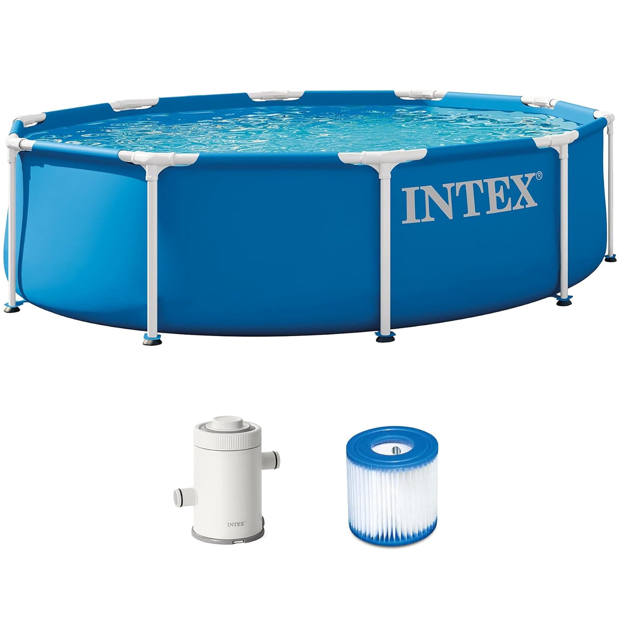 INTEX Metal Frame 10ft x 30in Above Ground Swimming Pool Set w/ Filter Pump