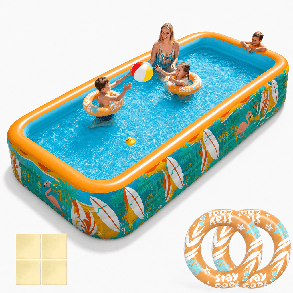 JoyStone Inflatable Pool for Kids and Adults, 120 x 72 x 22 Thickened Family Swimming Pool Paddling Pool with 2 Pool Floats, Summer Water Toy for Backyard, Garden
