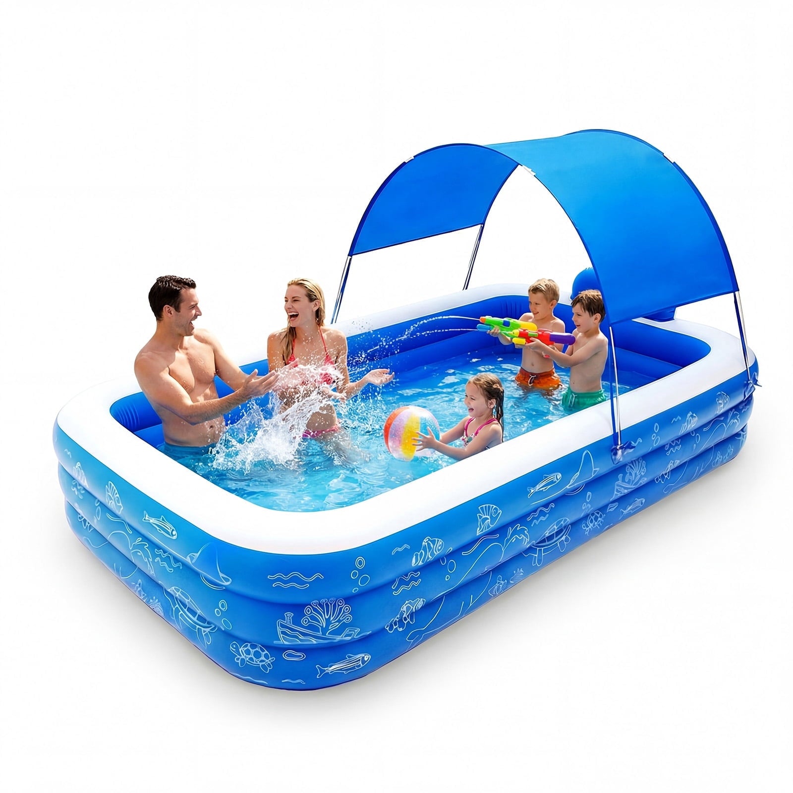 TASKBAY Inflatable Pool for Kids and Adults, 118 X 67.7 X 22 Oversized Thickened Family Blow Up Swimming Pool for Outdoor, Garden, Backyard, Blue
