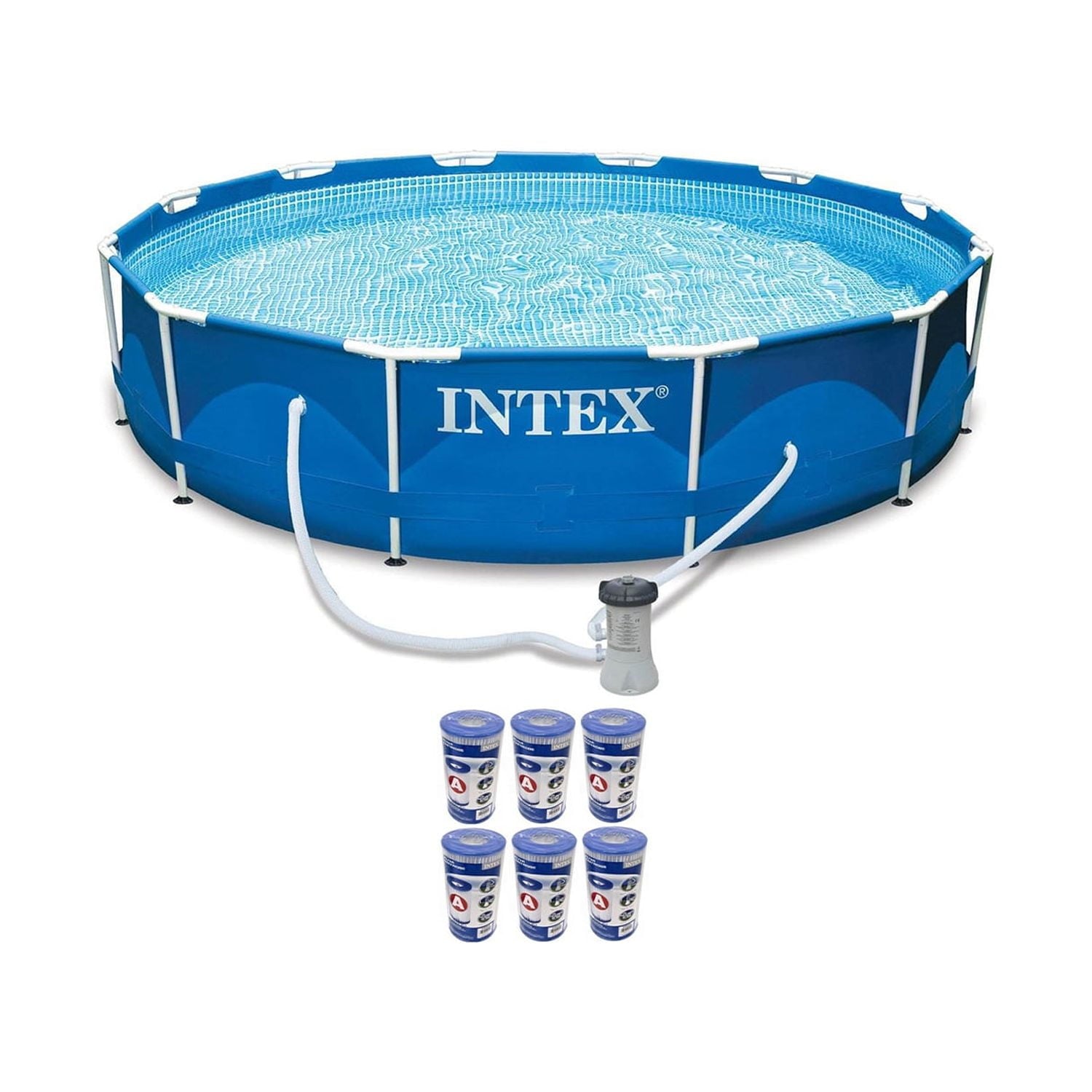 Intex 12 Ft x 30 Inches Metal Frame Set Above Ground Swimming Pool with Filter & Cover