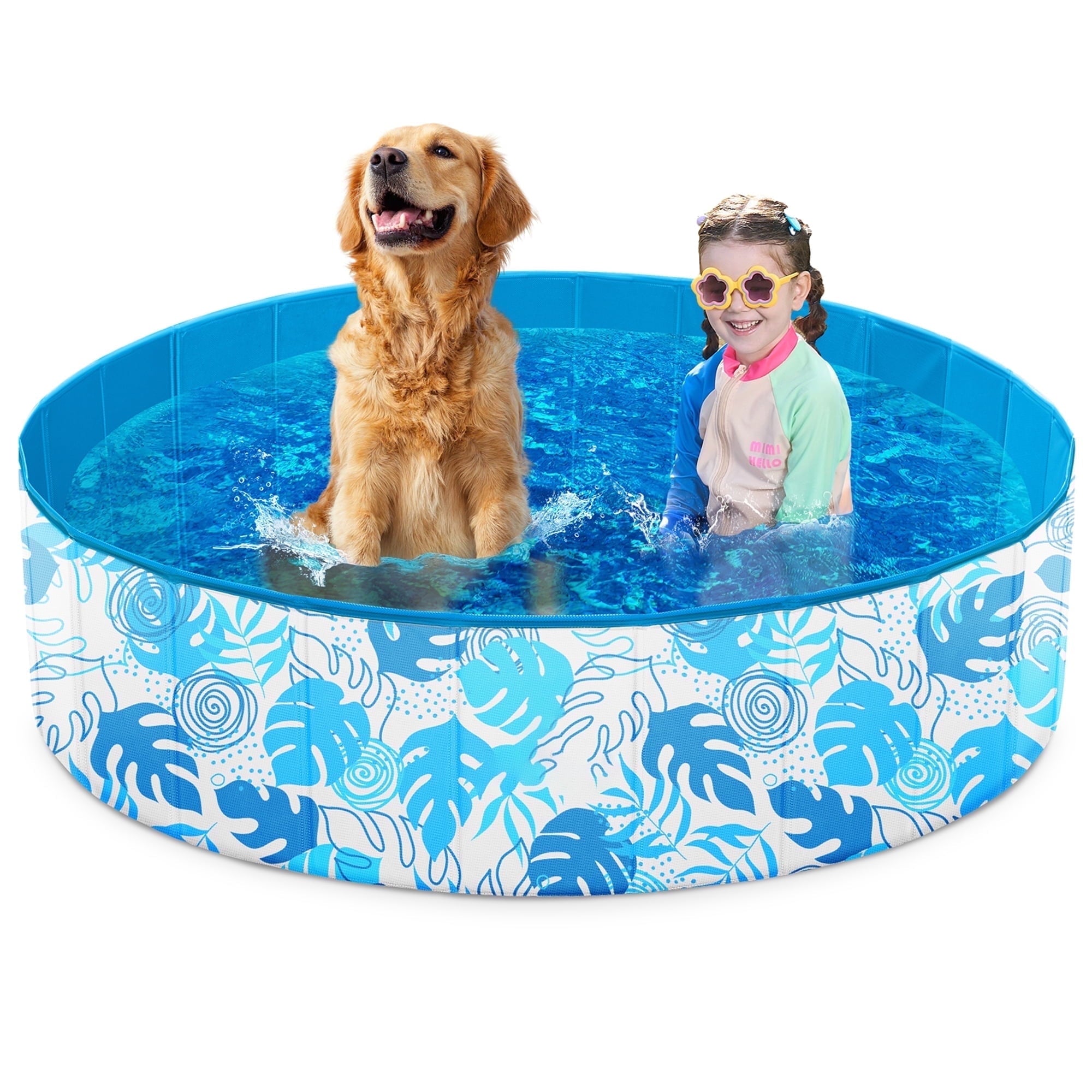 JOYFY Foldable Pool Plastic Kiddie Pool, Portable Doggie Swimming Pool for Dogs Cats and Kids(63 x 12, Blue)
