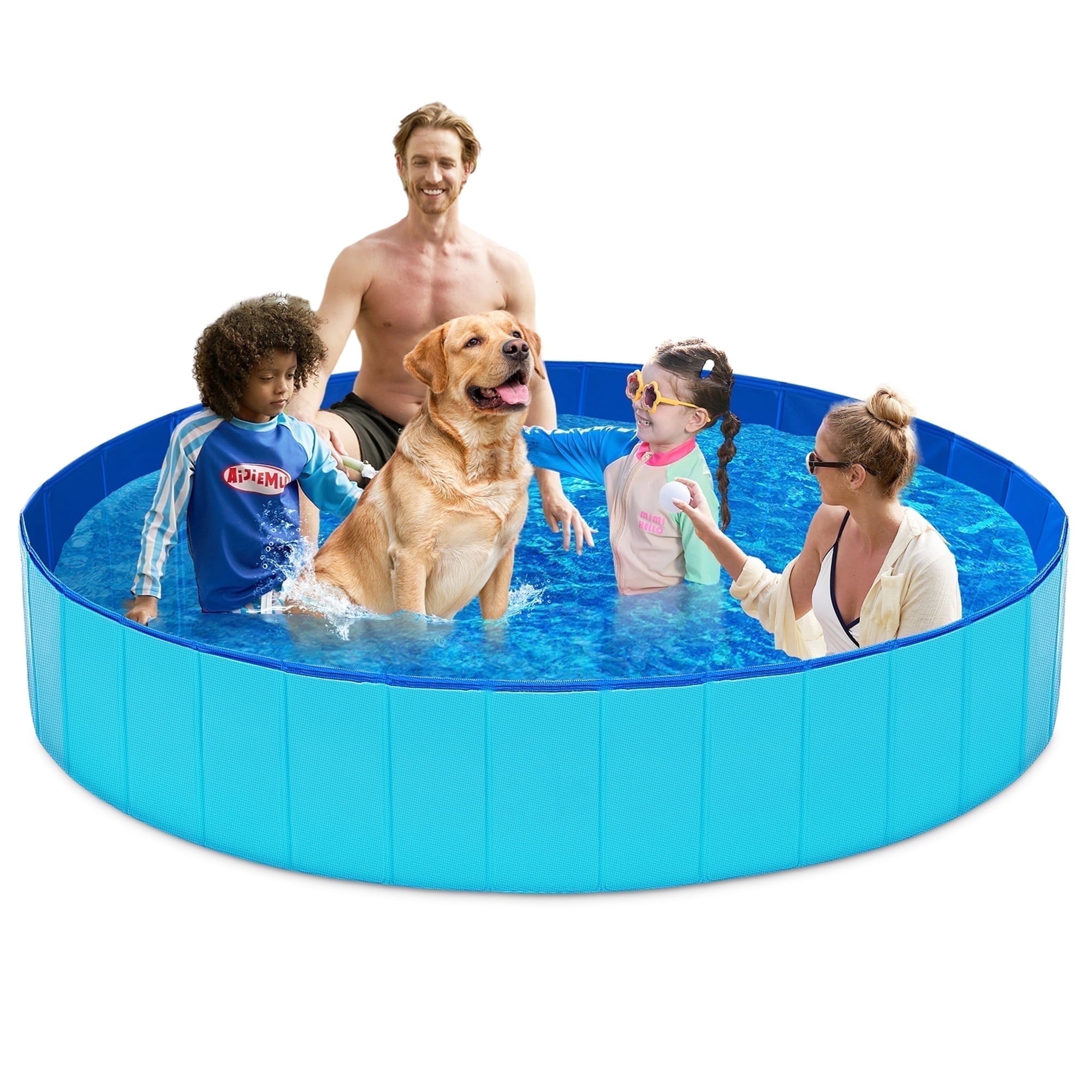 JOYFY Foldable Pool Plastic Kiddie Pool, Portable Doggie Swimming Pool for Dogs Cats and Kids(63 x 12, Blue)