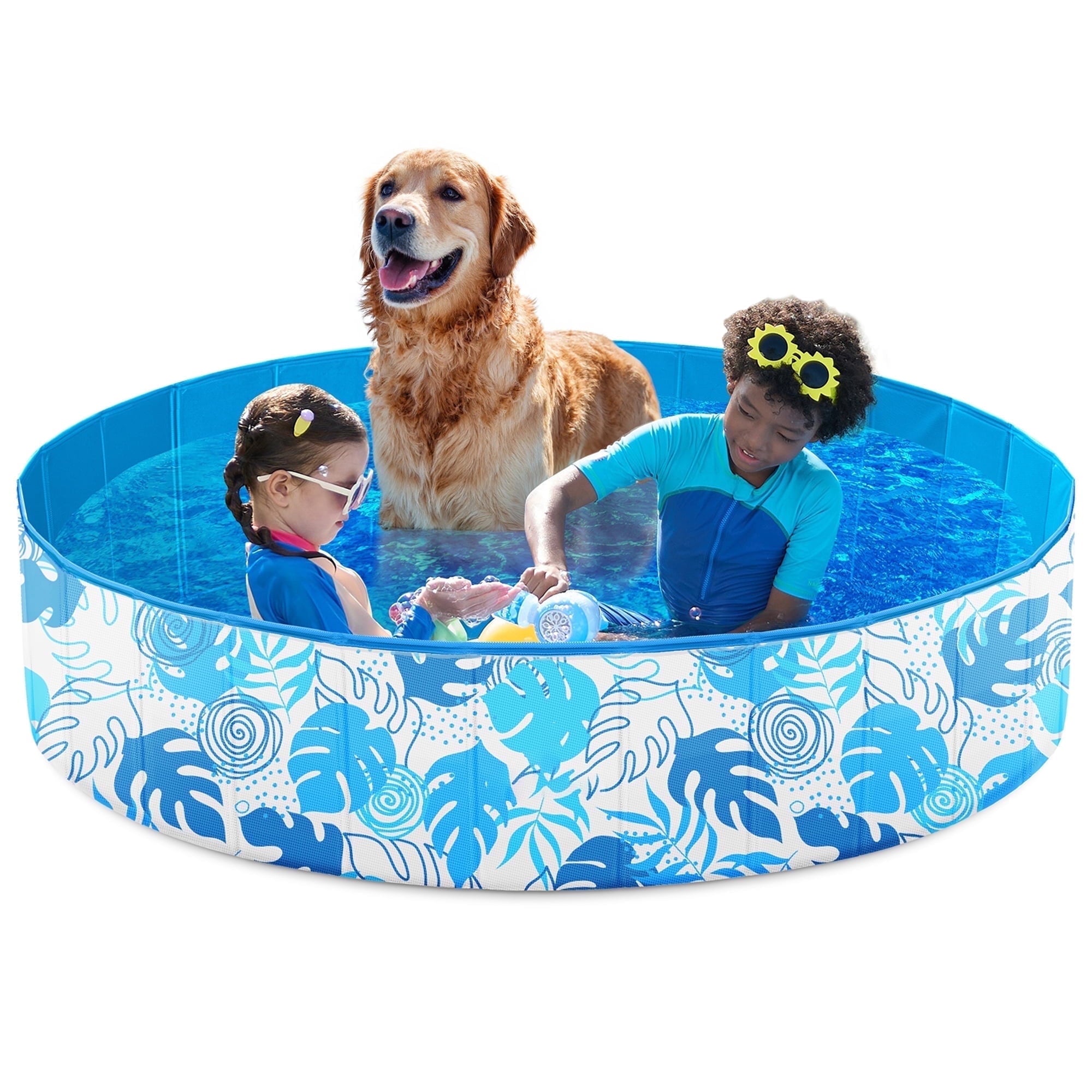 JOYFY Foldable Pool Plastic Kiddie Pool, Portable Doggie Swimming Pool for Dogs Cats and Kids(63 x 12, Blue)